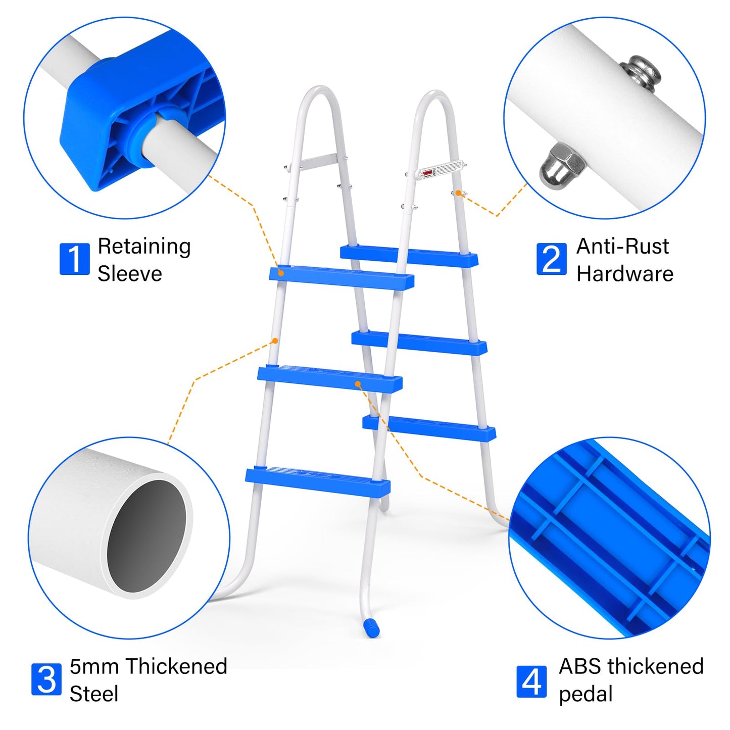 REGMICS Heavy Duty Steel Frame Swimming Pool Ladder for Above Ground Pools, 3-Step Double-Sided Pool Stairs for 42" Height Pools, 450lbs Capacity with Anti-Slip Rubber Feet & Wide Steps