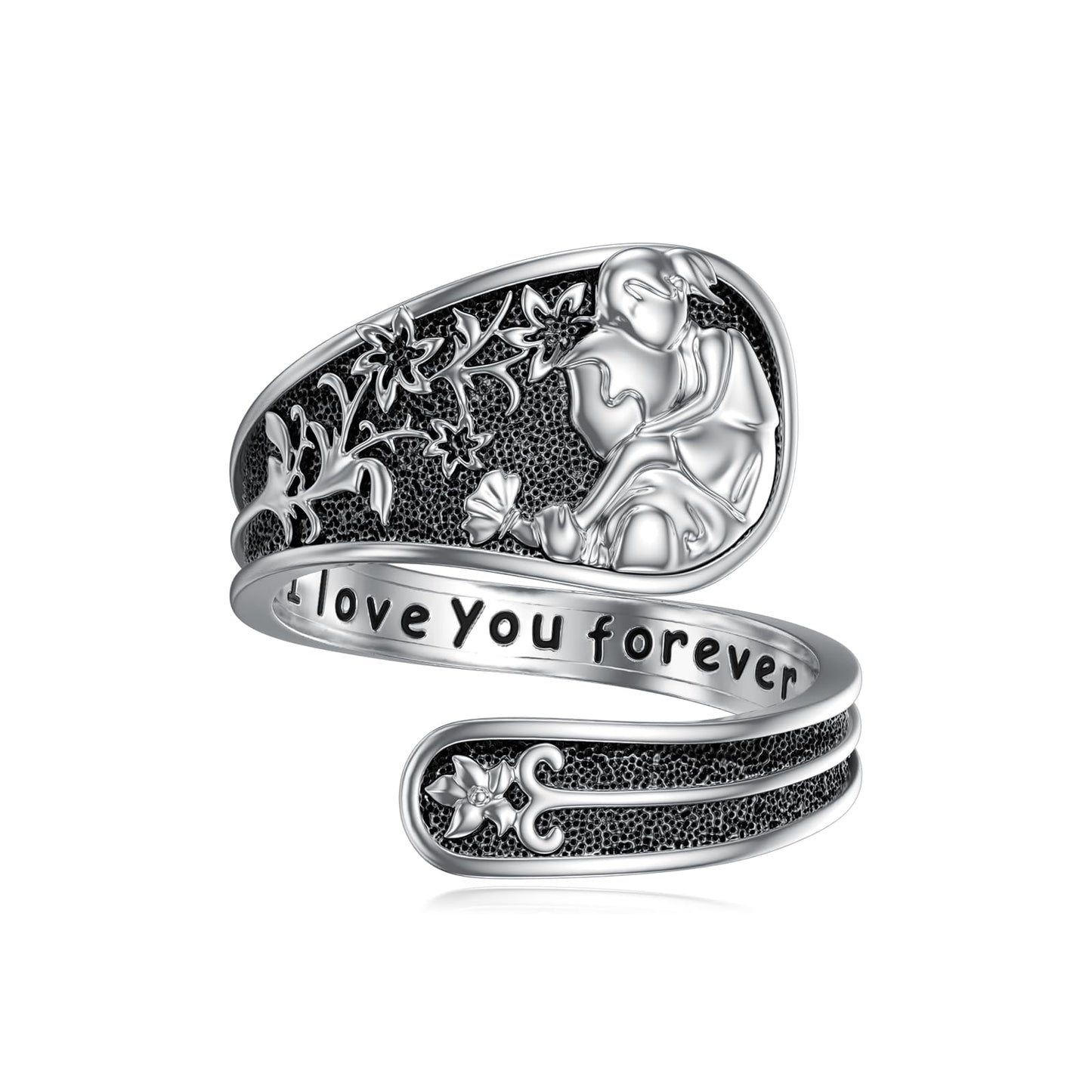 Midari Father Daughter Gifts 925 Sterling Silver Father Daughter Spoon Ring Adjustable Vintage Thumb Rings Jewelry Gifts for Women Her