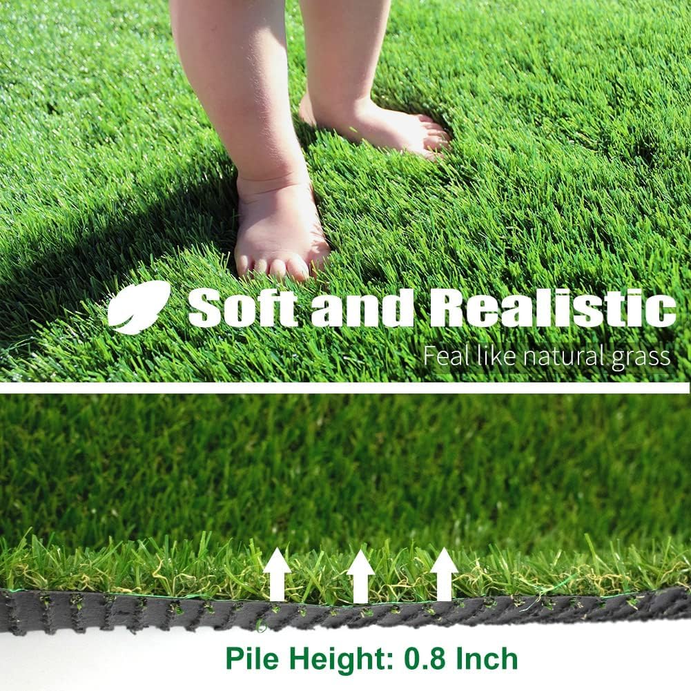 Petgrow Realistic Synthetic Artificial Grass Turf 0.8inch,Thick Faux Fake Grass Indoor Outdoor Landscape Lawn Pet Dog Turf Carpet for Garden Backyard Balcony