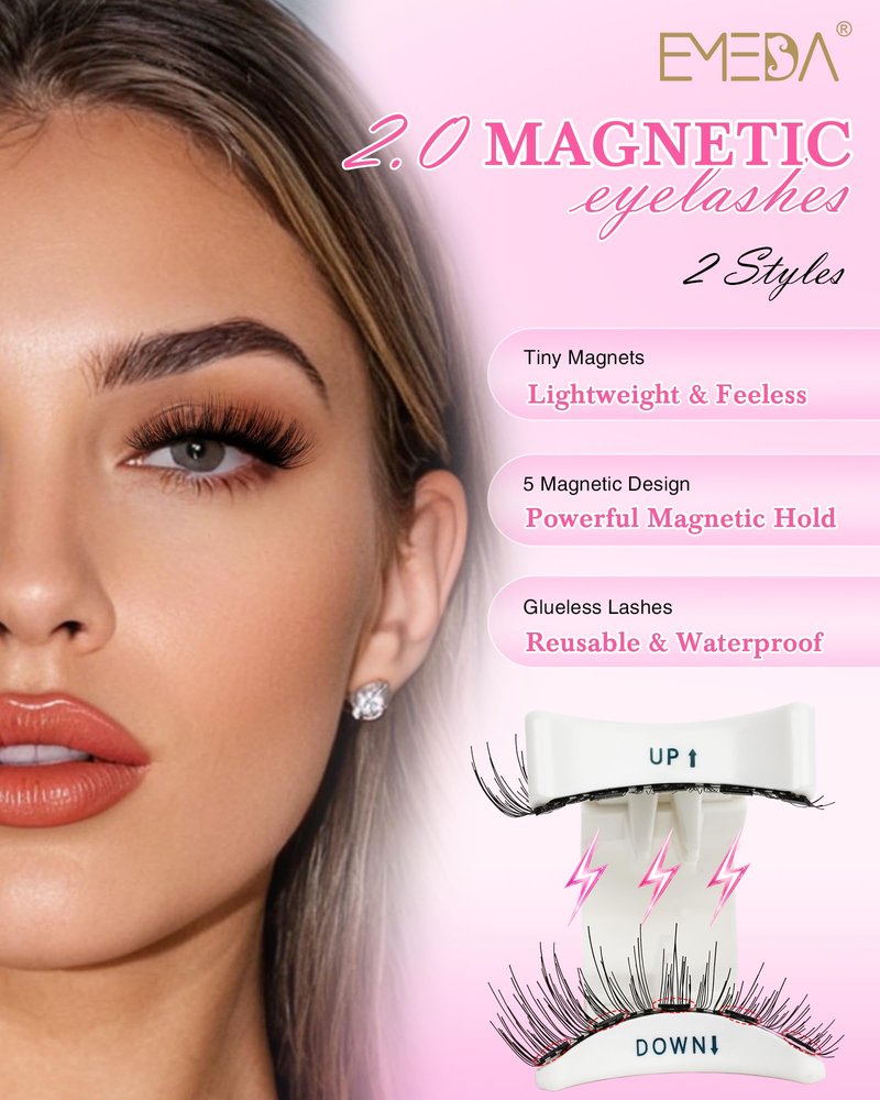 EMEDA Magnetic Eyelashes Natural Look No Glue Reusable Magnetic Lashes with Applicator, Faux Mink Lashes Lightweight & Comfortable for Women Sensitive Eyes Daily Makeup with Mirror Case (17)