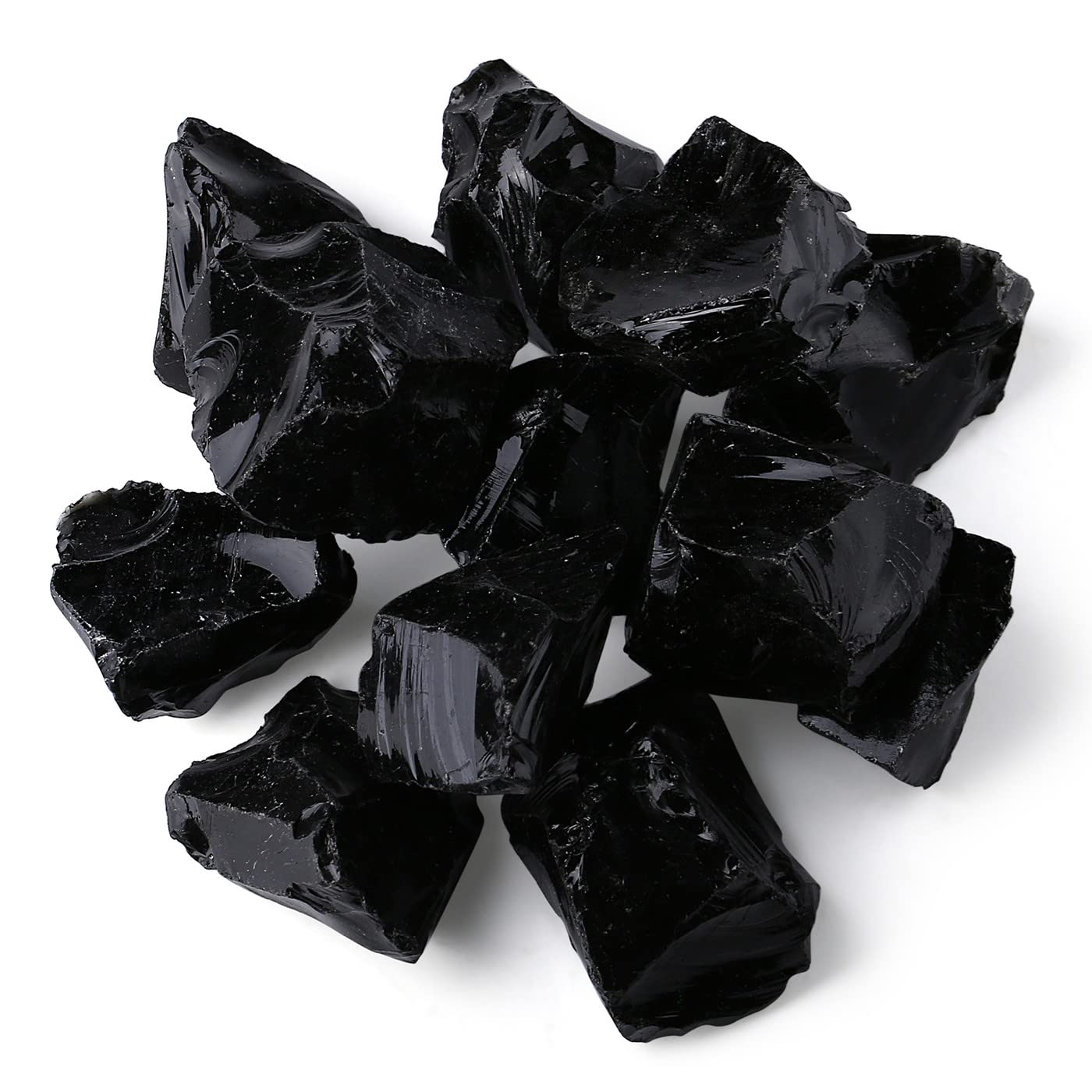 LAIDANLA Black Obsidian 2" Natural Rough Stones Crystal Large Raw Crystals Bulk Healing Gemstones for Reiki Healing Tumbling Fountain Rocks Wire Wrapping Decoration 4PCS 0.55lb
