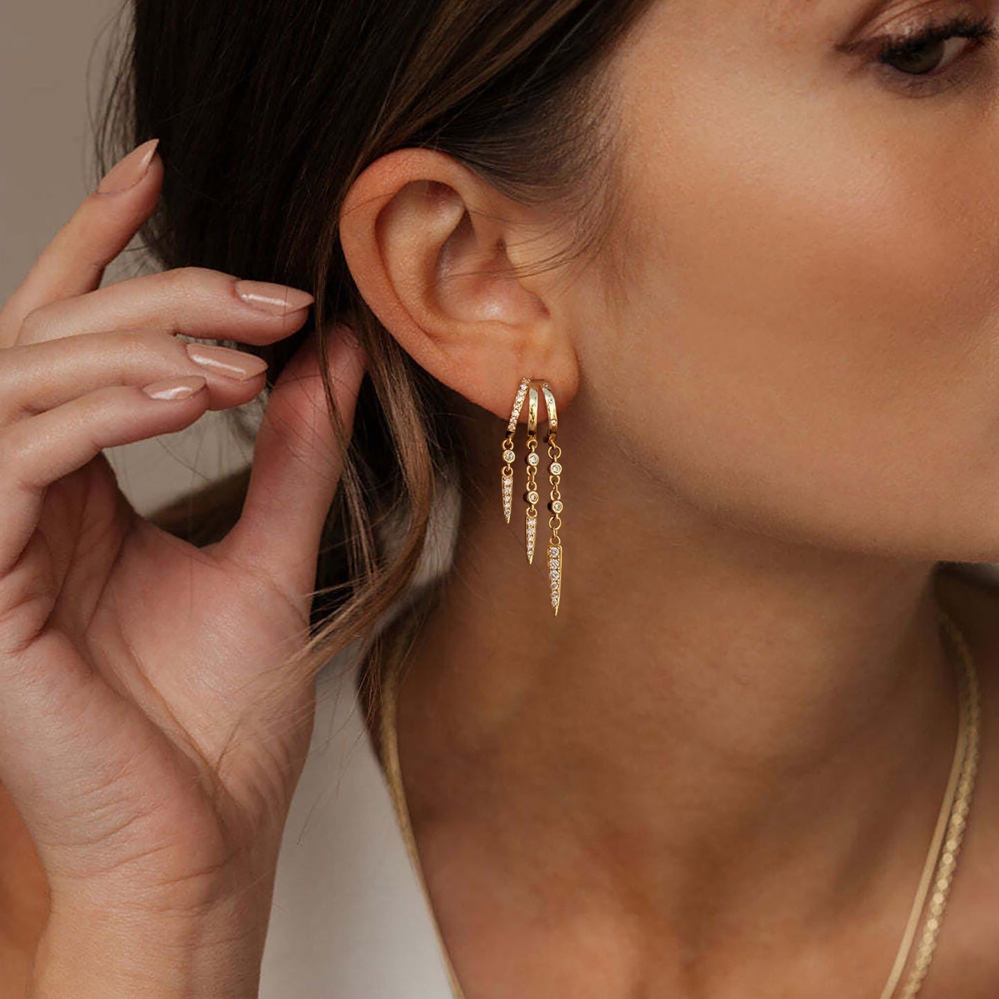 SELSHE Dangle Earrings for Women,14K Gold Plated Long Chain Earring Dainty Triple Drop Earrings Hypoallergenic Huggie Earrings for Women Trendy Fashion Accessories Womens Jewelry