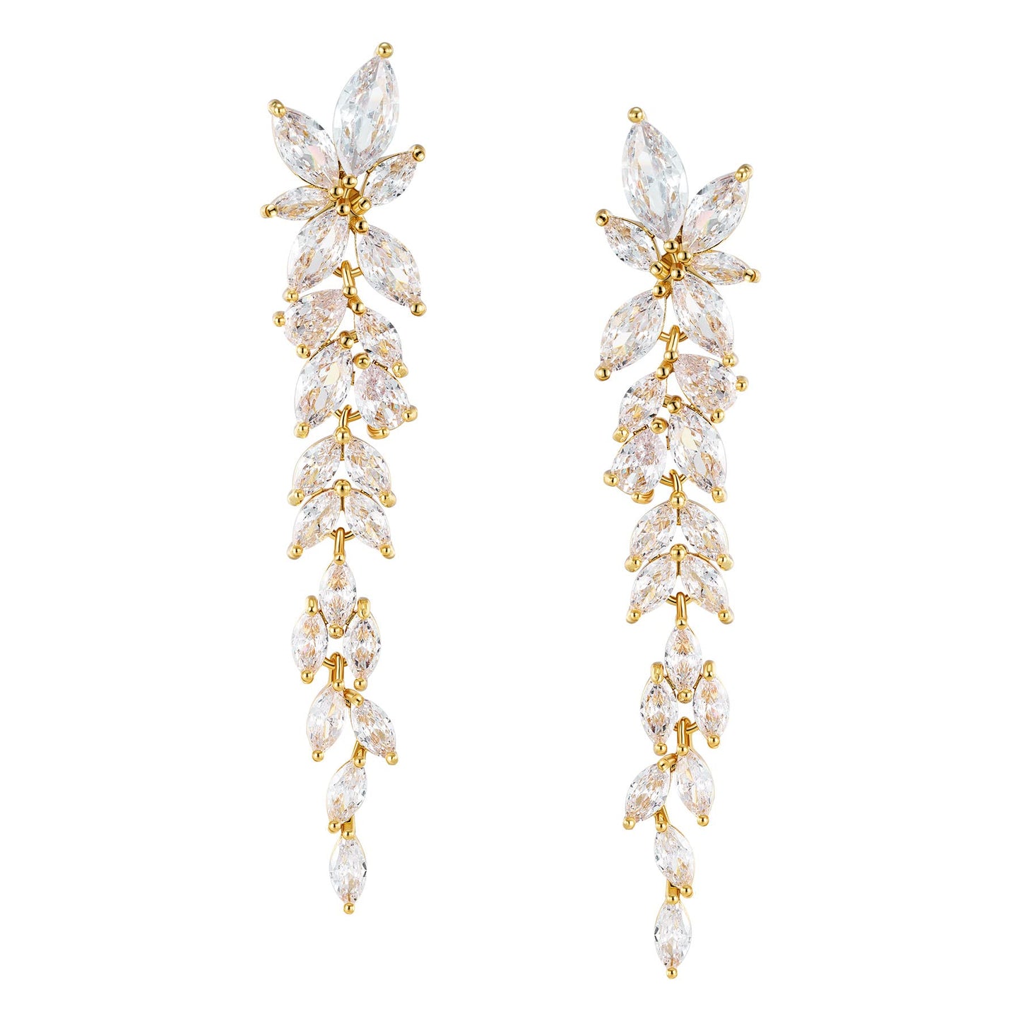 SWEETV Marquise Cubic Zirconia Wedding Earrings for Women Brides, Crystal Chandelier Bridal Drop Earrings for Prom Pageant (Gold)