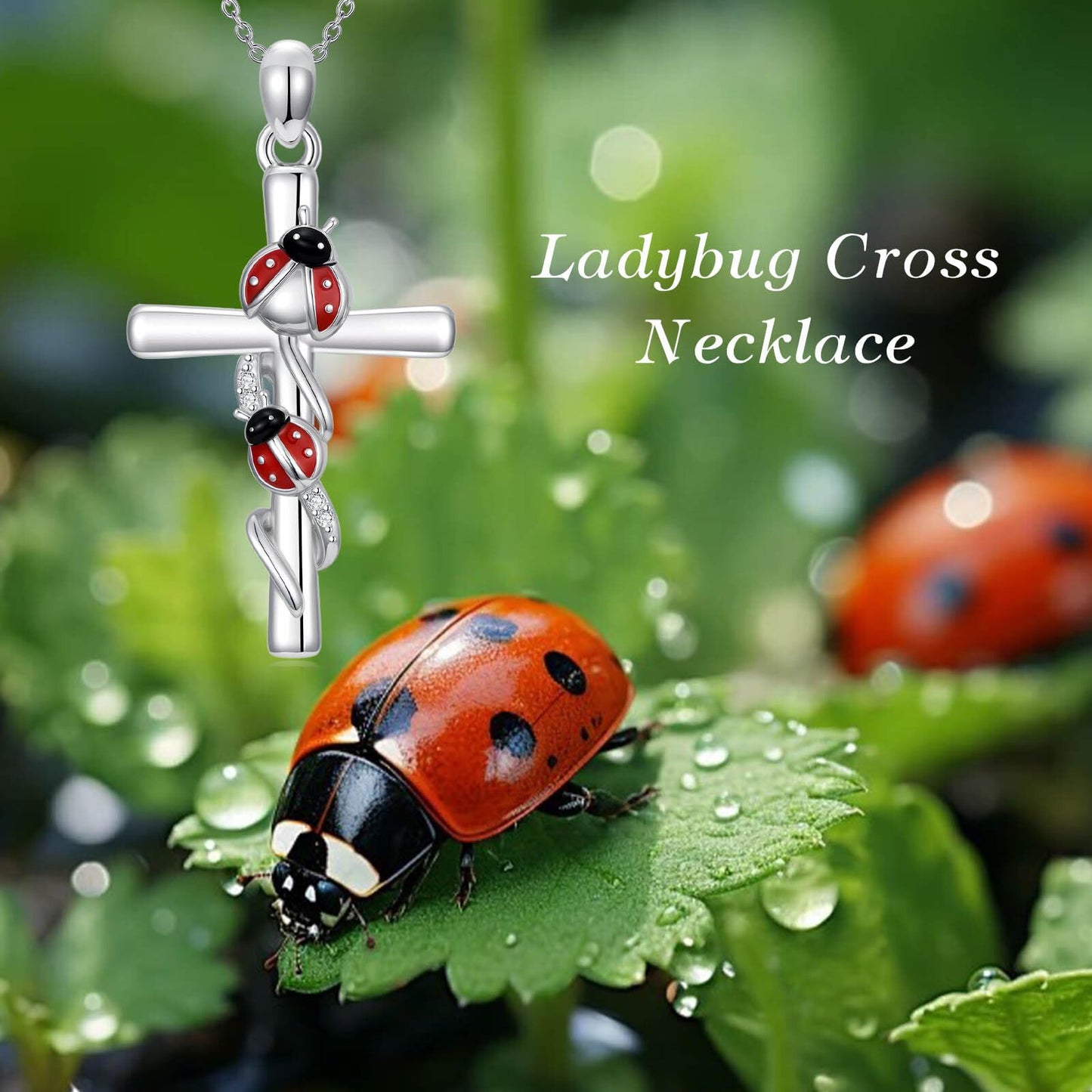 YYB Cross Necklace Valentines Gifts for Women 925 Sterling Silver Ladybug Necklace Ladybug Cross Pendant Gifts for Women