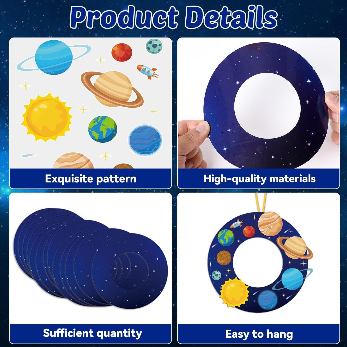 Lonfliness 24 Sets Space Wreath Craft Kits DIY Hanging Decor Solar System Paper Wreath Craft Ornament with Planet Stickers Outer Space Party Supplies for Home School Classroom Activities