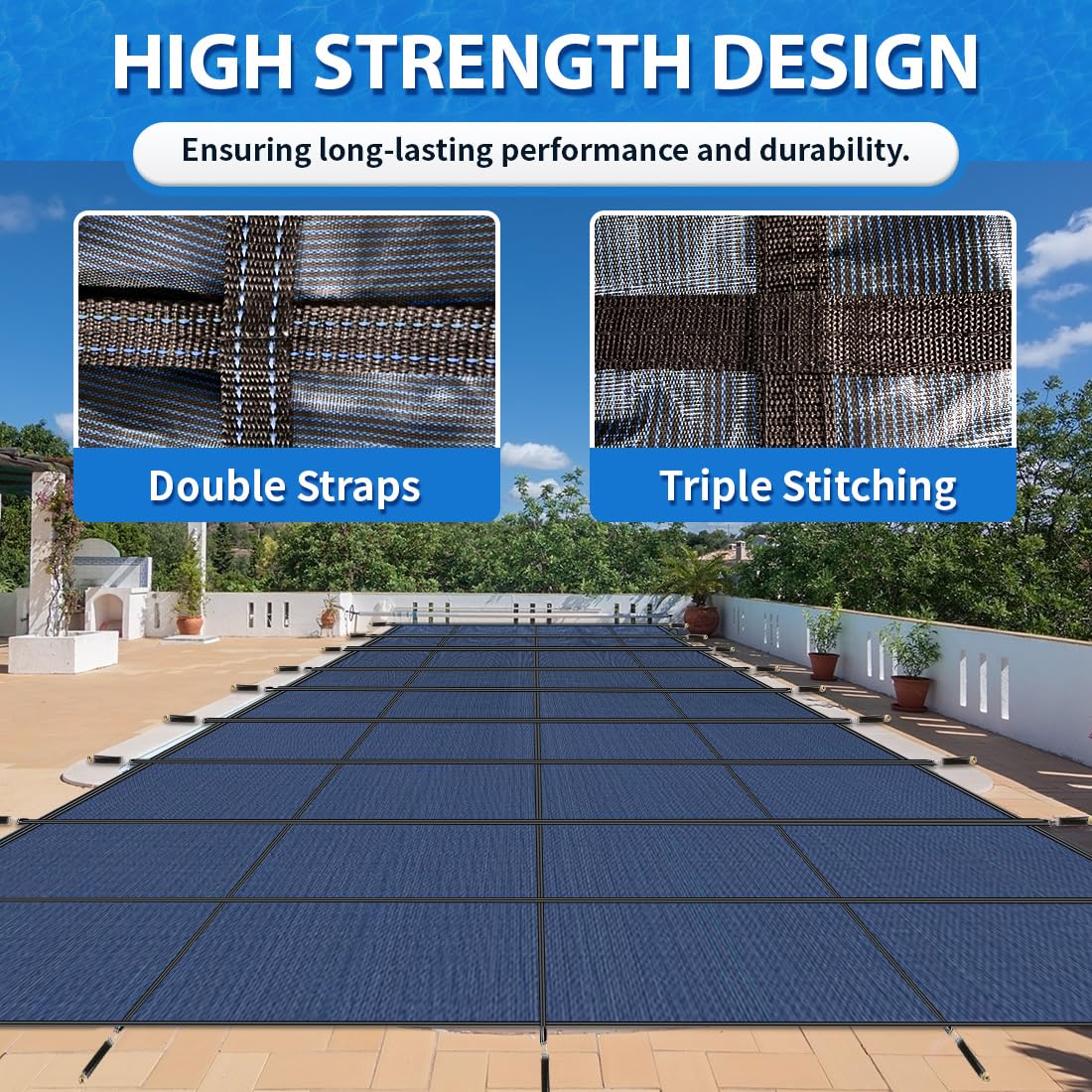 iCOVER Inground Pool Safety Cover, 20x40ft Rectangle Winter Safety Pool Cover for Inground Swimming Pools, Winter Pool Cover, Pool Covers for Inground Pools, Triple Stitched for High Strength, Blue