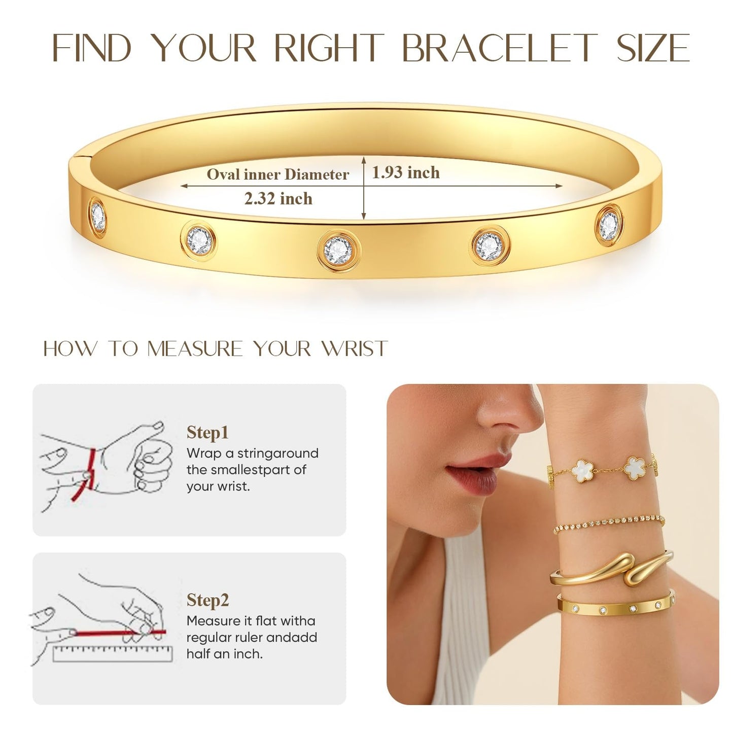 Mothers Day Gifts for Mom 18K Gold-Plated Bracelet Set – Floral Clover, Tennis, Chunky Adjustable Twist Cuff, Classic Gold-plated Bangle Stainless Steel, Non Tarnish, Stackable Bracelet Gift for Women