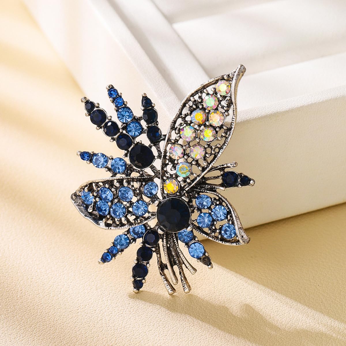 Rhinestone Sunflower Brooch Pin for Women Red Black Purple Large Flower Broochs Snowflake Brooch Marquise Wreath Brooches Jewelry (Blue brooch E)