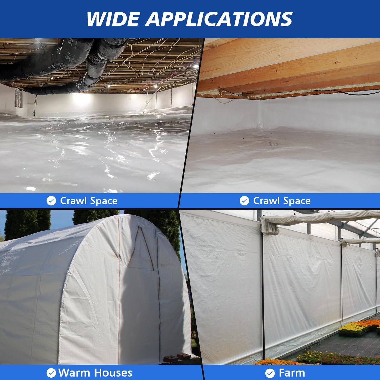 Crawl Space Vapor Barrier, 10Mil Film, 10' x 25', Drop Cloth Vapor Barrier Covering for Crawl Space Encapsulation, Thick Plastic Sheeting, Black and White Panda Film, Heavy Duty Polyethylene Film