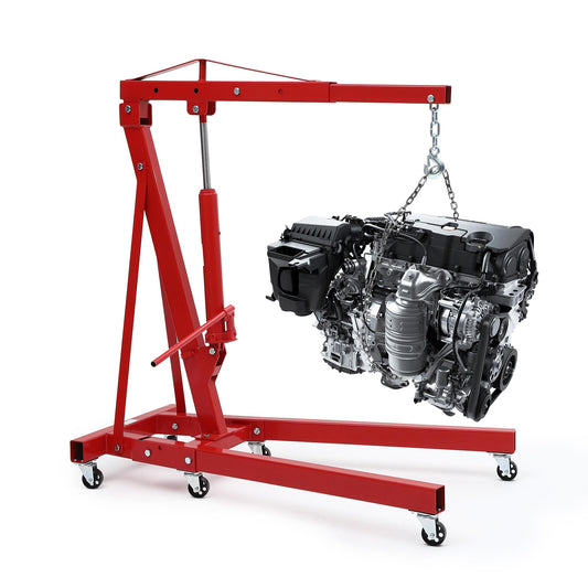 2 Ton Engine Hoist, 4400Lbs Heavy Duty Folding Cherry Picker Engine Lift with 6 Casters, Hydraulic Shop Crane Lifter Cherry Picker for Garage, Workshop, Factory, Red