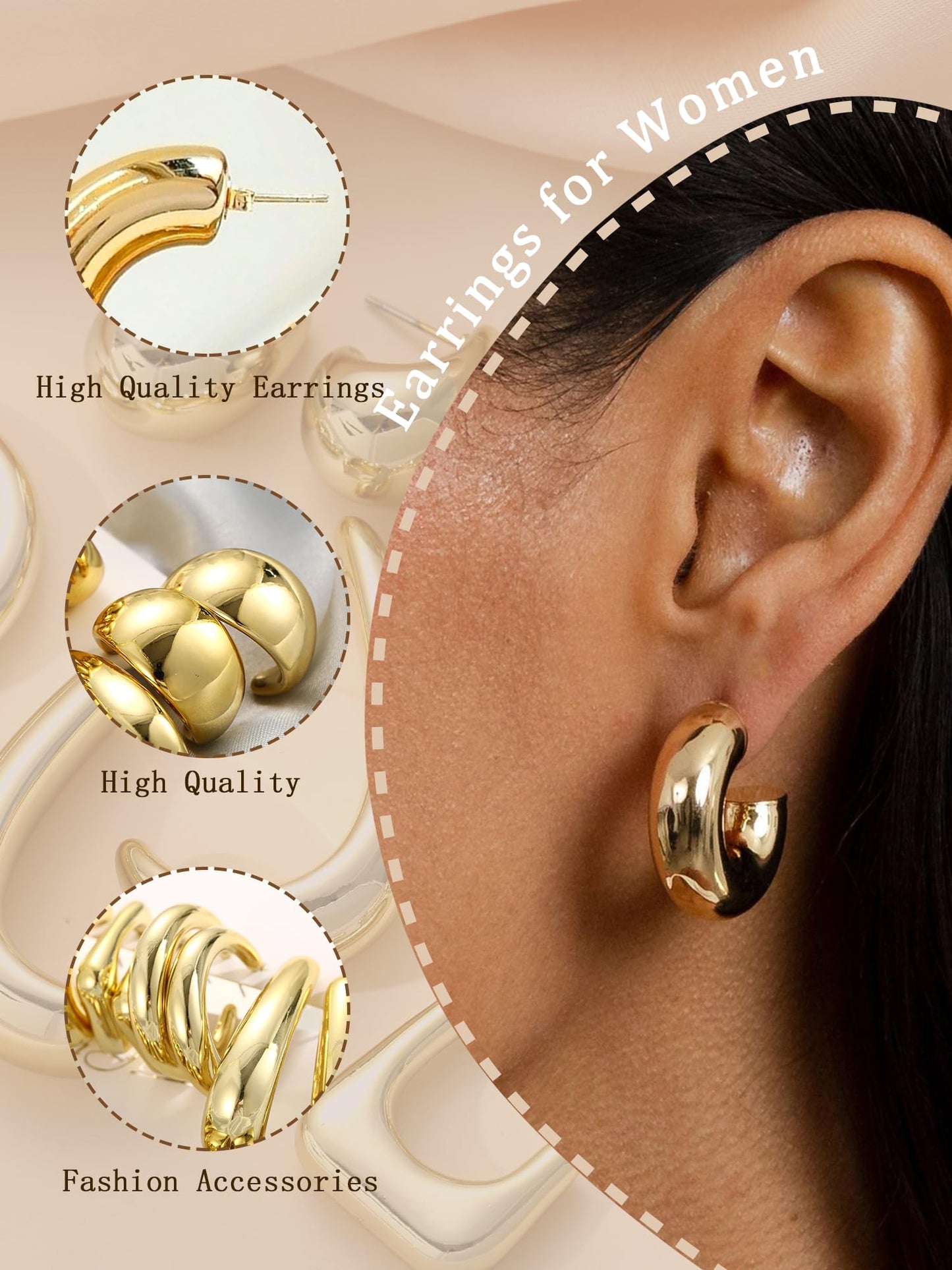 36 Pairs Gold Hoop Earrings Set for Women Multipack, Hypoallergenic Chunky Chain Twisted Hoop Earrings Pack, Fashion Dangle Earrings Jewelry for Gift (A-36Pairs Gold)