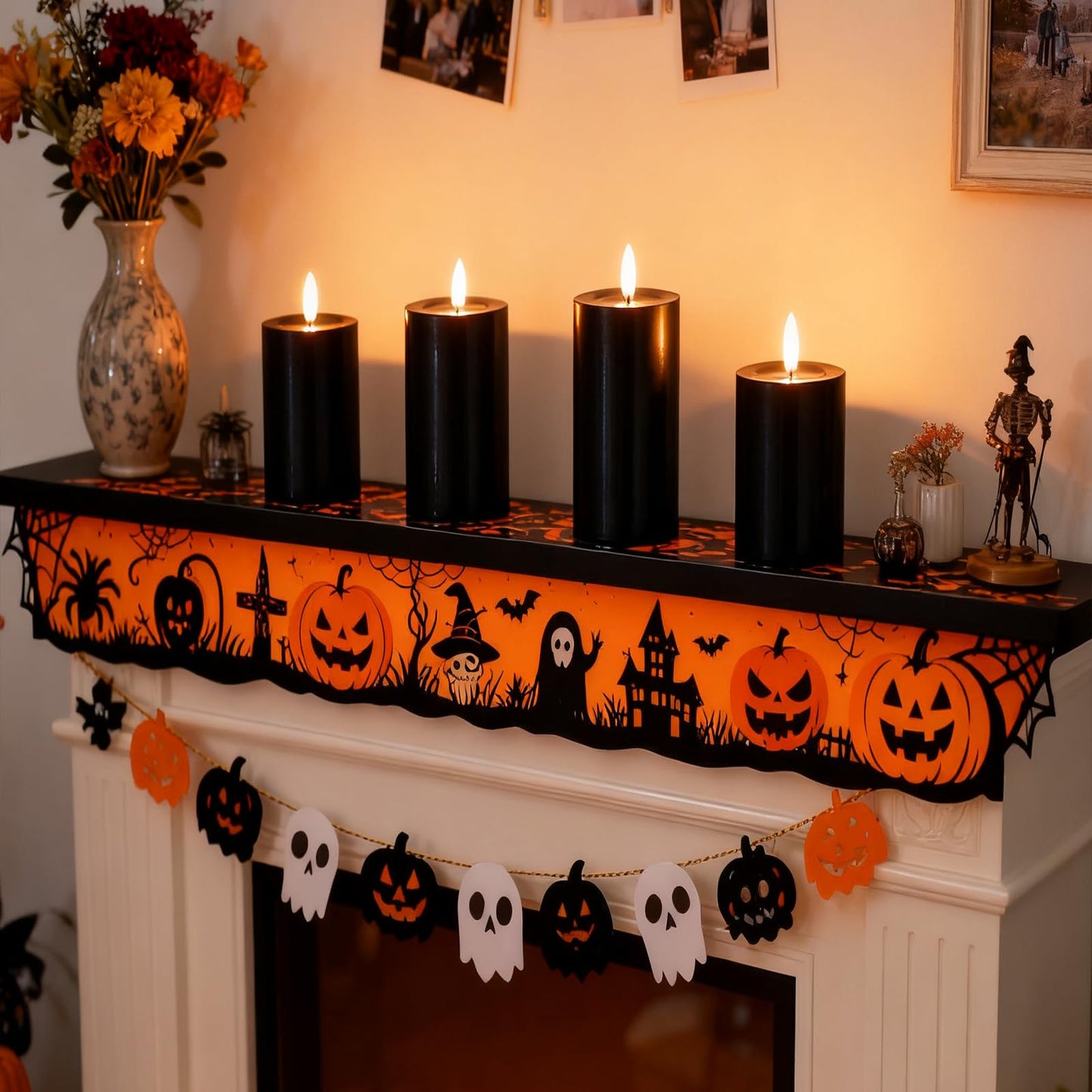 Lezonic Black Flameless Candles with Remote, LED Battery Operated Flickering with Timer, 4 Pack Glossy Wax Drips Design Real Wax Pillar for Halloween Decor, Centerpiece, Birthday Gifts (4/5/6/8 Inch)