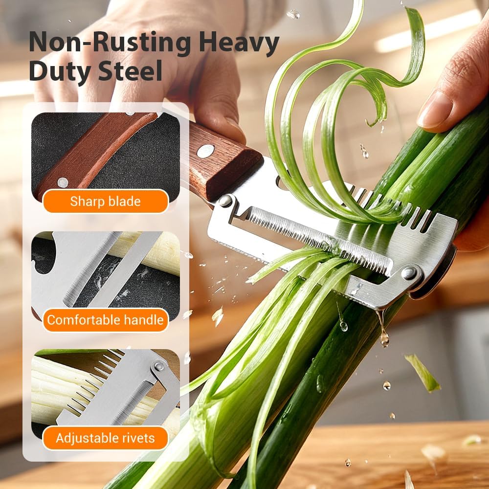 3-1 Multi-functional Vegetable Peeler, 2026 New Ktchen Multi-function Stainless Steel Thickened Fruit Peeler Knife with Wooden Handle,Suitable for Peeling Fruits and Shredding Scallions (A-3PCS)