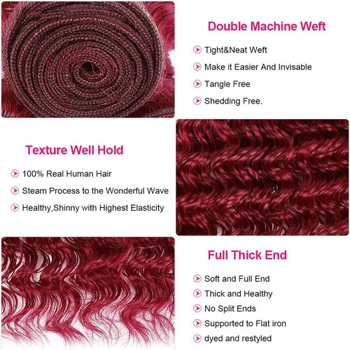 Dark Burgundy Bundles Human Hair 99J Deep Wave 3 Bundles 22 22 22 inch Vinmdonm 8A Brazilian Virgin Hair Extensions Red Bundle