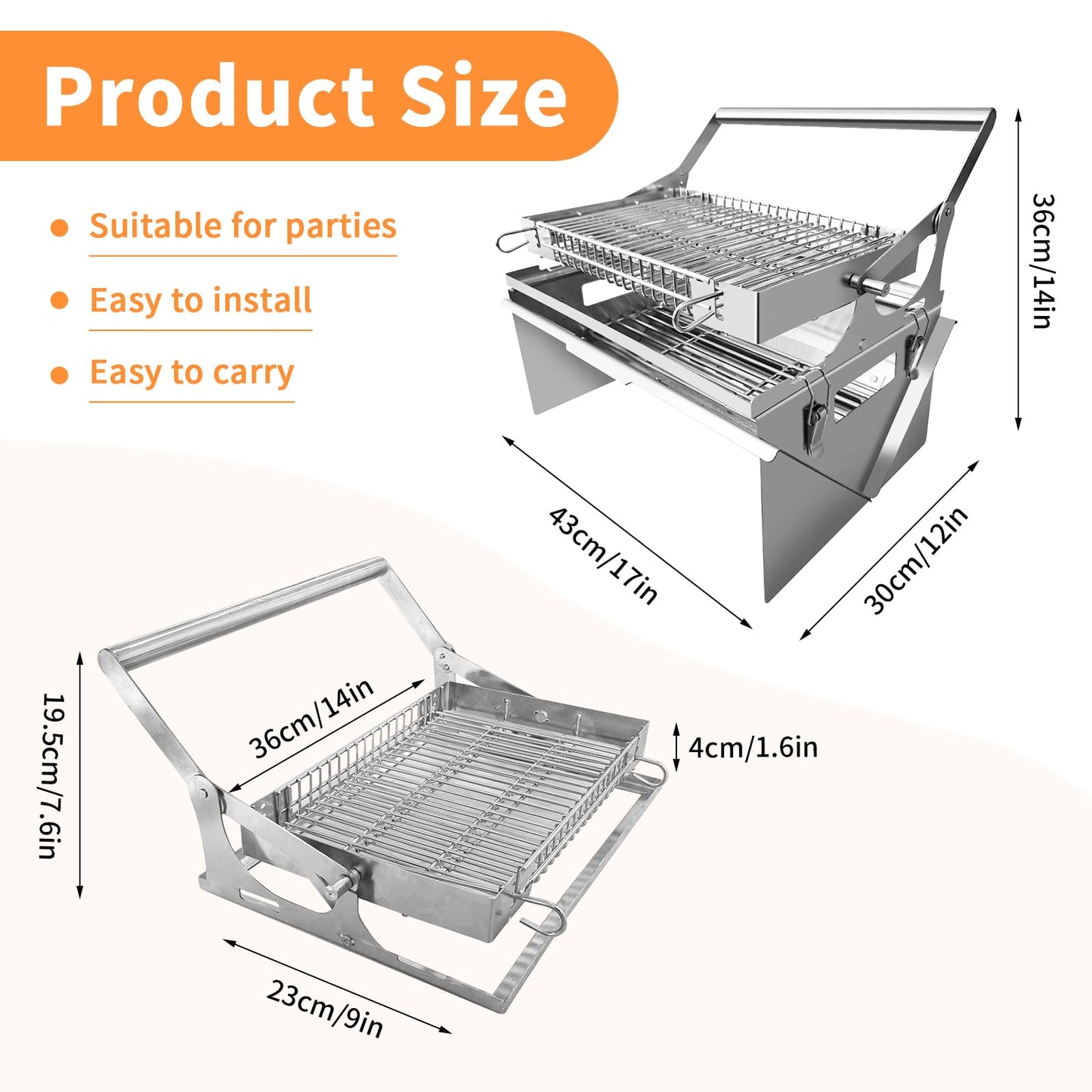 Portable 360°Rotating Charcoal Grill with Flipping Basket - 304 Stainless Steel Barbecue Grill for Camping, Tailgating, and Outdoor Adventures, Easy to Disassemble, Includes BBQ Bag New Upgrade
