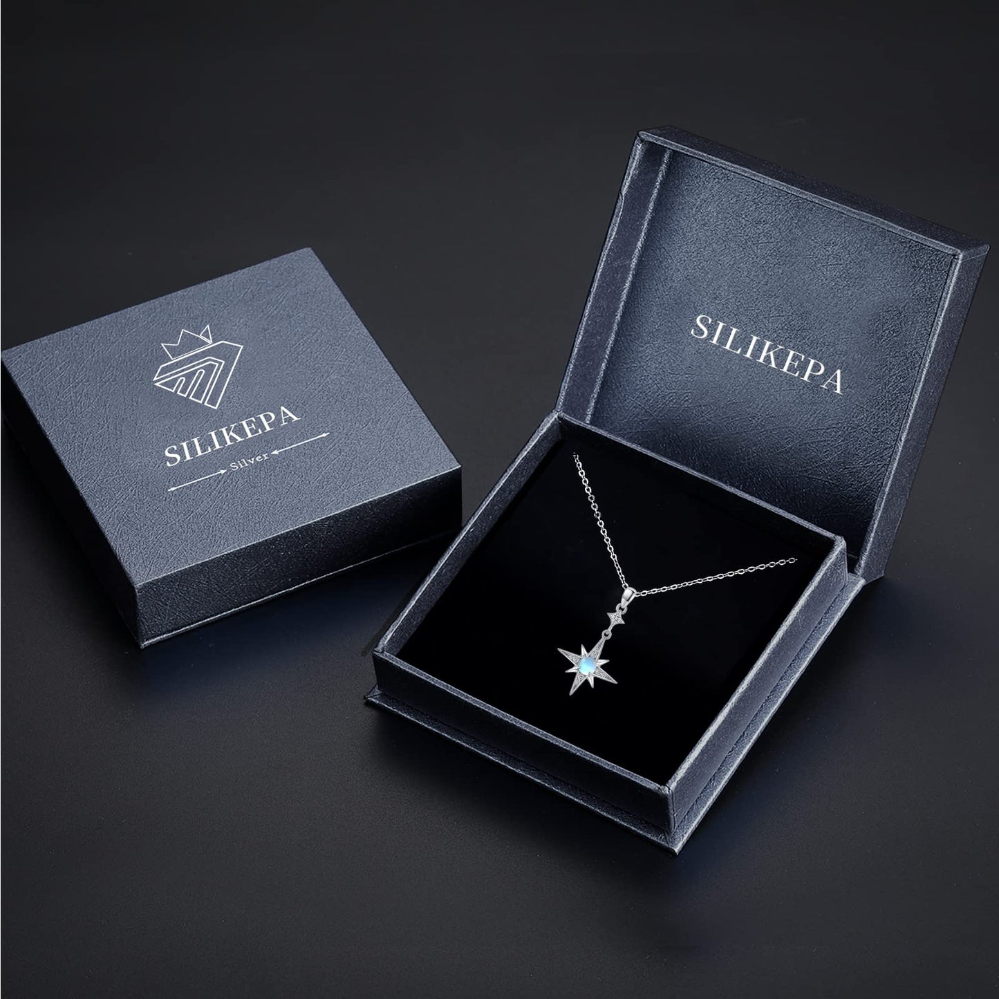 Silikepa Star Necklace for Women 925 Sterling Silver North Star Pendant Necklace with Moonstone Jewelry Gift for Women