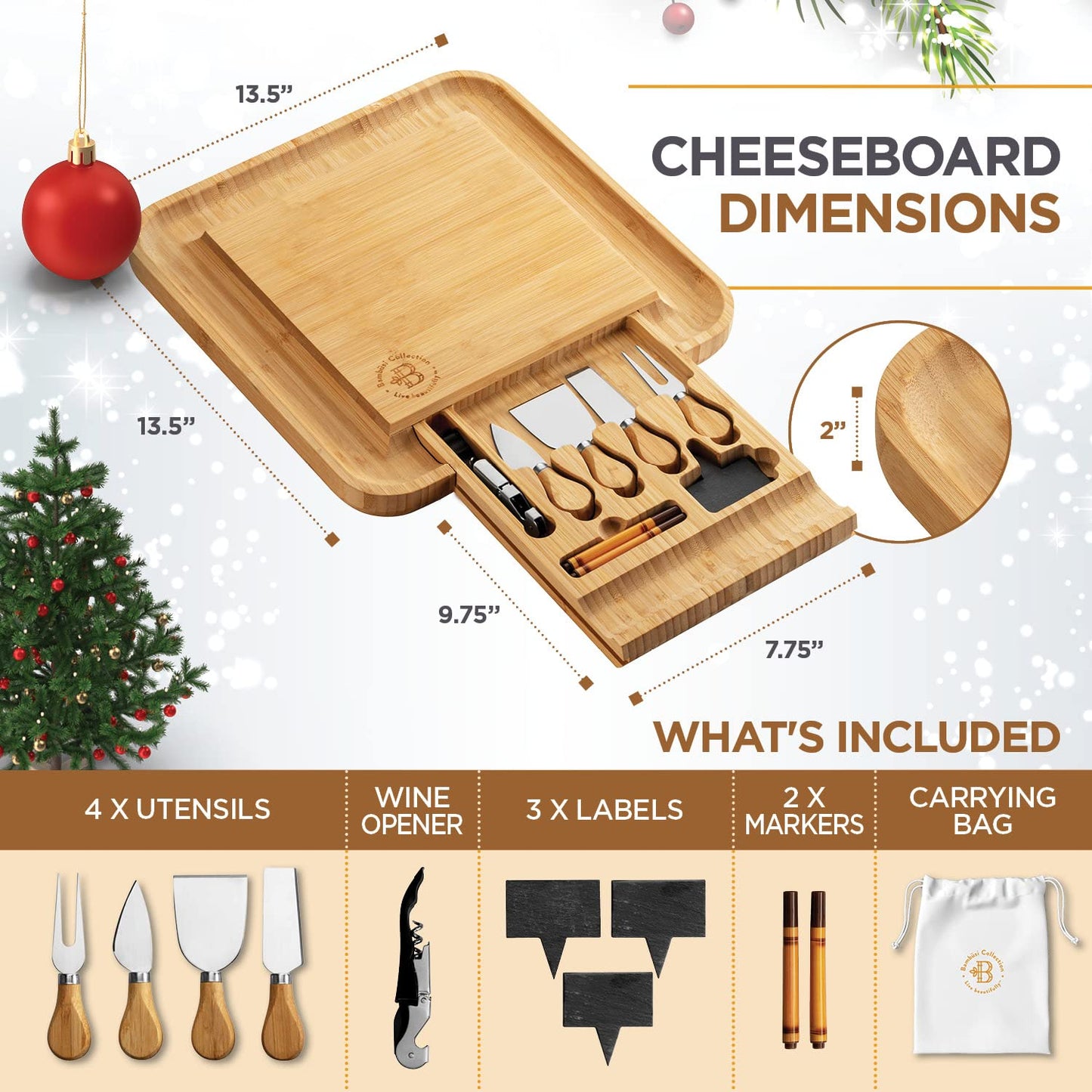 Charcuterie Boards Gift Set - Bamboo Cheese Board Set Charcuterie Tray & Serving Platter for Hosting & Entertaining, Wooden Cheese Platter, Kitchen Gifts for Women, Gifts for Home, Wedding & Birthday