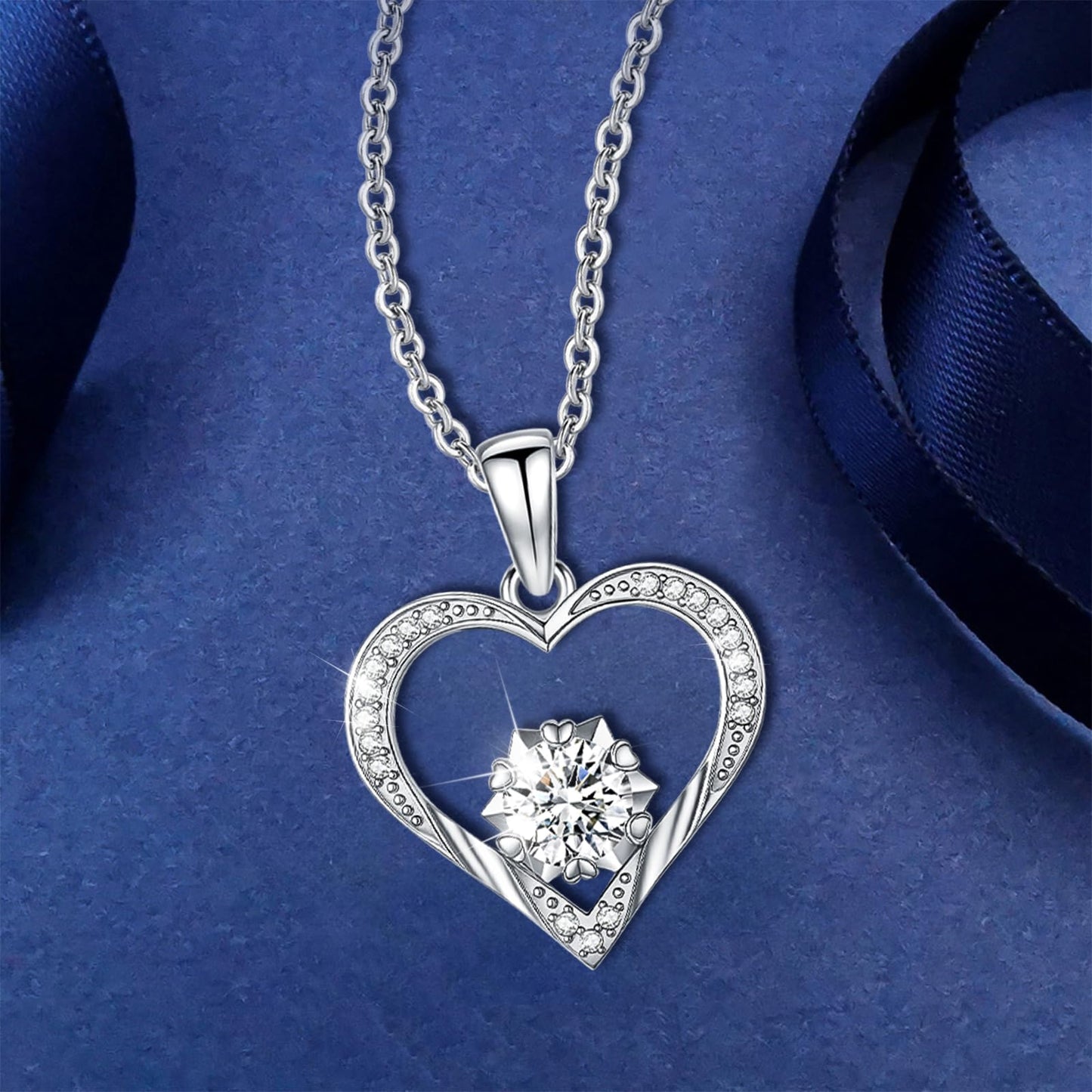 1 Carat Moissanite Necklace 925 Sterling Silver Jewelry 5A Cubic Zirconia Heart Pendant Necklace Gifts for Mom Women Girlfriend Grandma Her Wedding Birthday Anniversary Engagement Valentine's Day