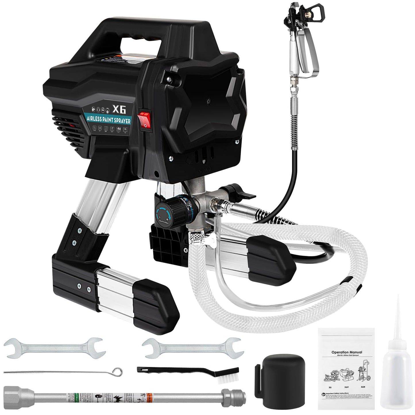 Stand Airless Paint Sprayer, 7/8HP 650W High Efficiency Airless Sprayer, 0.24GPM 2900PSI Electric Paint Machine with Extension Rod and Cleaning Kits for Interior Exterior Furniture Fence Home