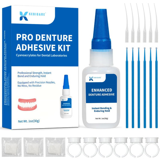 Dental Lab Denture Repair Adhesive Kit, 1oz Instant Bonding Denture Glue for Repairs Cracks, Fills Gaps, Secures Loose Teeth, Safe Bonding with No Irritating Odor