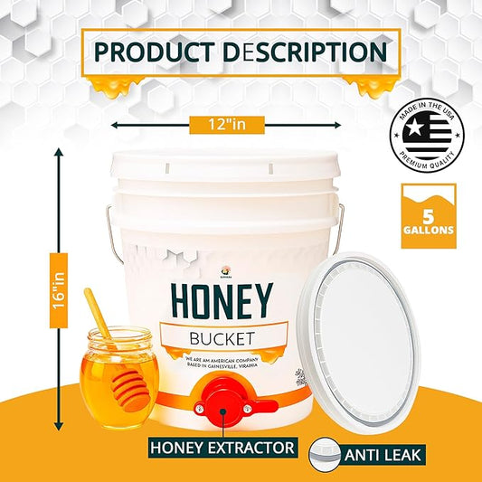 Bundle SunVara 5 Gallon White Honey Extractor Equipment Bucket Food-Grade PP 20L Capacity/SunVara Bee Storage Beehive Frame Honeycomb Resealable Bag Reusable Beekeeping Equipment 10 Bags