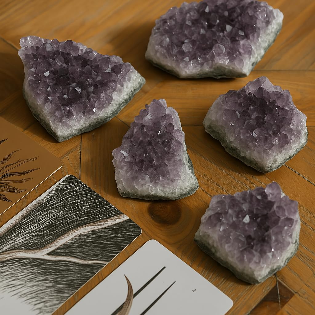 SAMSARI Set of 3 to 7 Natural Amethyst Druzy Clusters (0.75 lb) – Raw Crystal Geodes for Meditation, Reiki & Home Décor – Spiritual Healing Stones – Handpicked from Uruguay