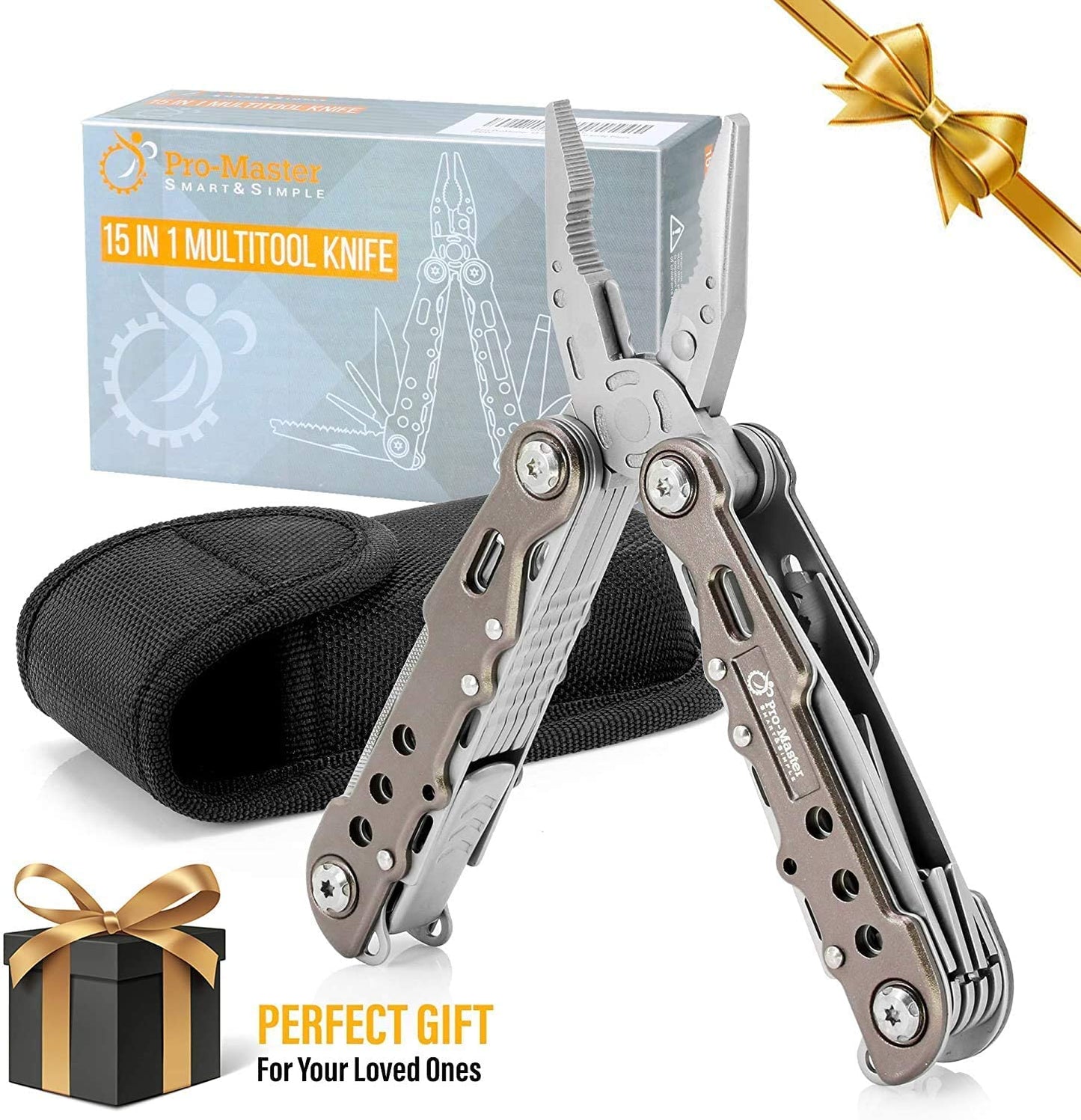 15-in-1 Multitool Pocket Knife, Multipurpose Stainless Steel All In One Tool for Camping Hiking Survival Travel Home - Portable Heavy Duty Folding Utility Multi Tool with Self-Locking
