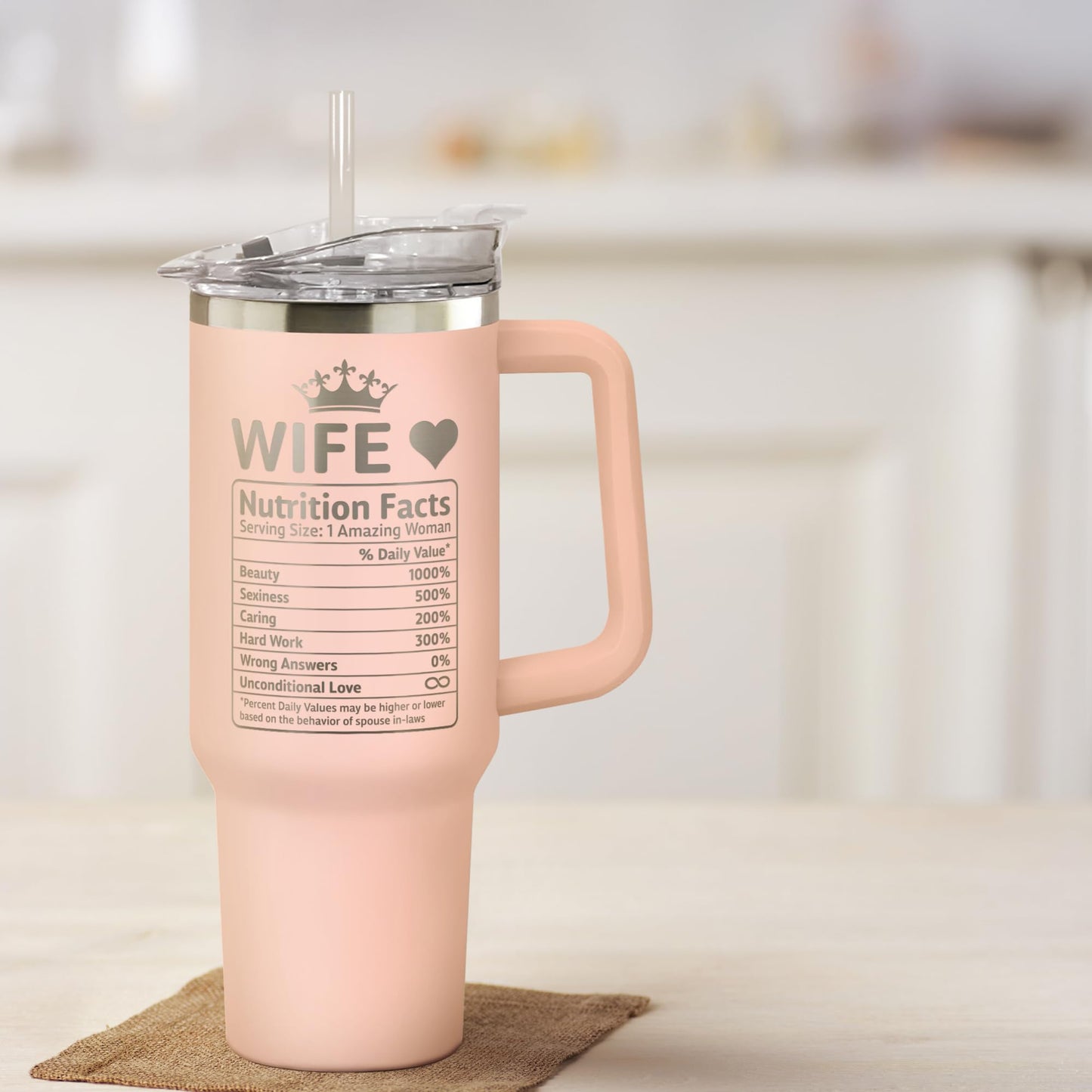 KatAndNat Gifts for Wife - Wife Gifts for Her - Wedding Anniversary for Women, Birthday, Valentines, Mothers Day, Christmas Gift for Her - Romantic Love Ideas - 40 Oz Pink Tumbler with Lid & Straw