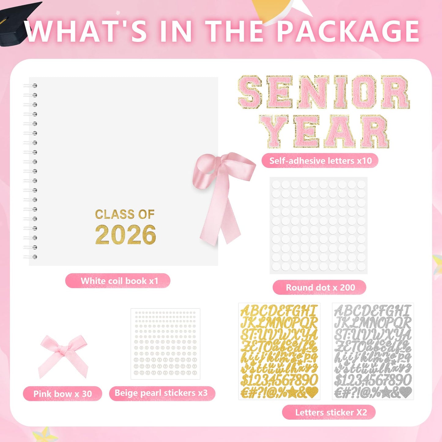 Tenceur Senior 2026 Graduation Scrapbook Kit 10 x 10 Inch Class of 2026 DIY Memory Photo Book with Letter Stickers Graduation Gift for Senior 2026 Students