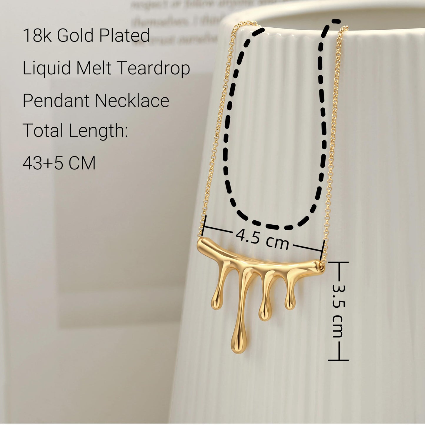 CANEVINKA Dainty 18k Gold Plated Necklace for Women, Liquid Melt Teardrop Pendant, Minimalist Adjustable Chain with Lobster Clasp, Elegant Bohemian Fashion Jewelry