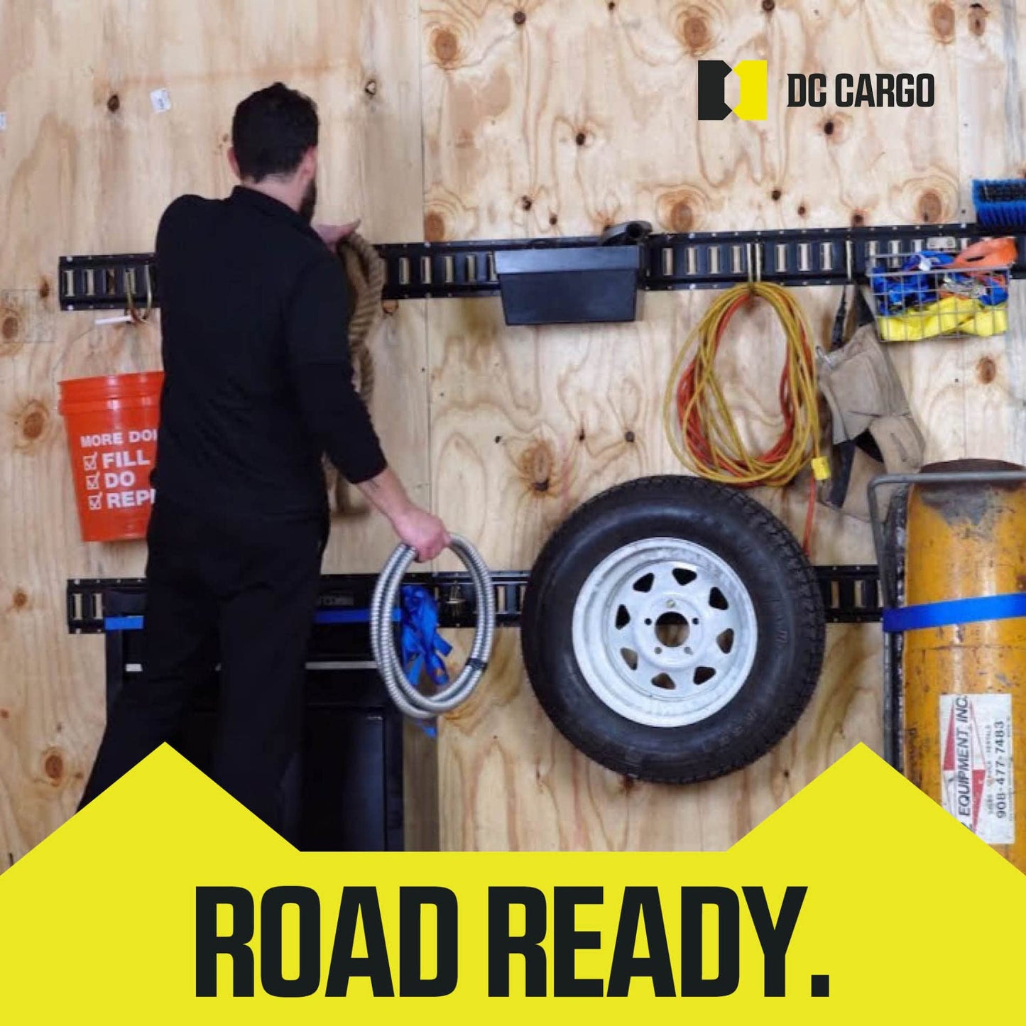 DC Cargo Mall E Track Tie Down Rail Kit 5' (8 Pack) for Garages, Vans, Trailers, Motorcycle Tie Downs, ATV Mountings-ETrack Bar Rails–Powder-Coat Black-Secure Cargo & Heavy Loads Up to 2,000lbs