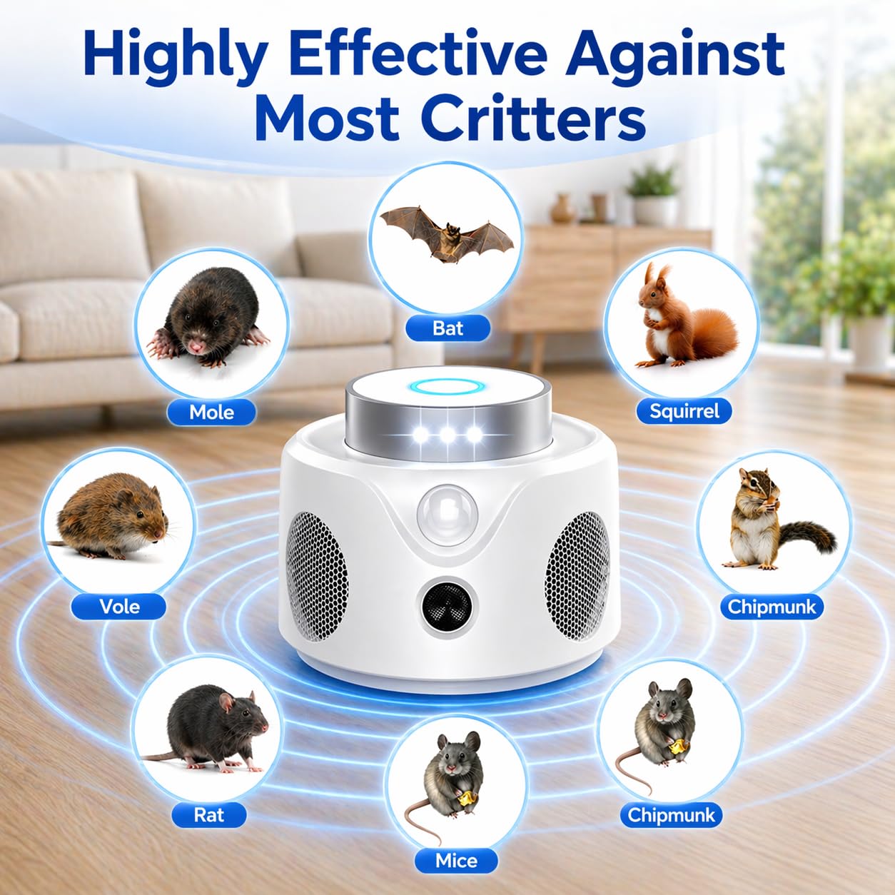 Ultrasonic Repeller Pest Control Indoor Device,Electronic Mouse Repellent Indoor & Rodent Repeller for Mice Rats Roaches Spiders,Ultrasonic Rodent Control for Home Attic Kitchen Garage Basement-White