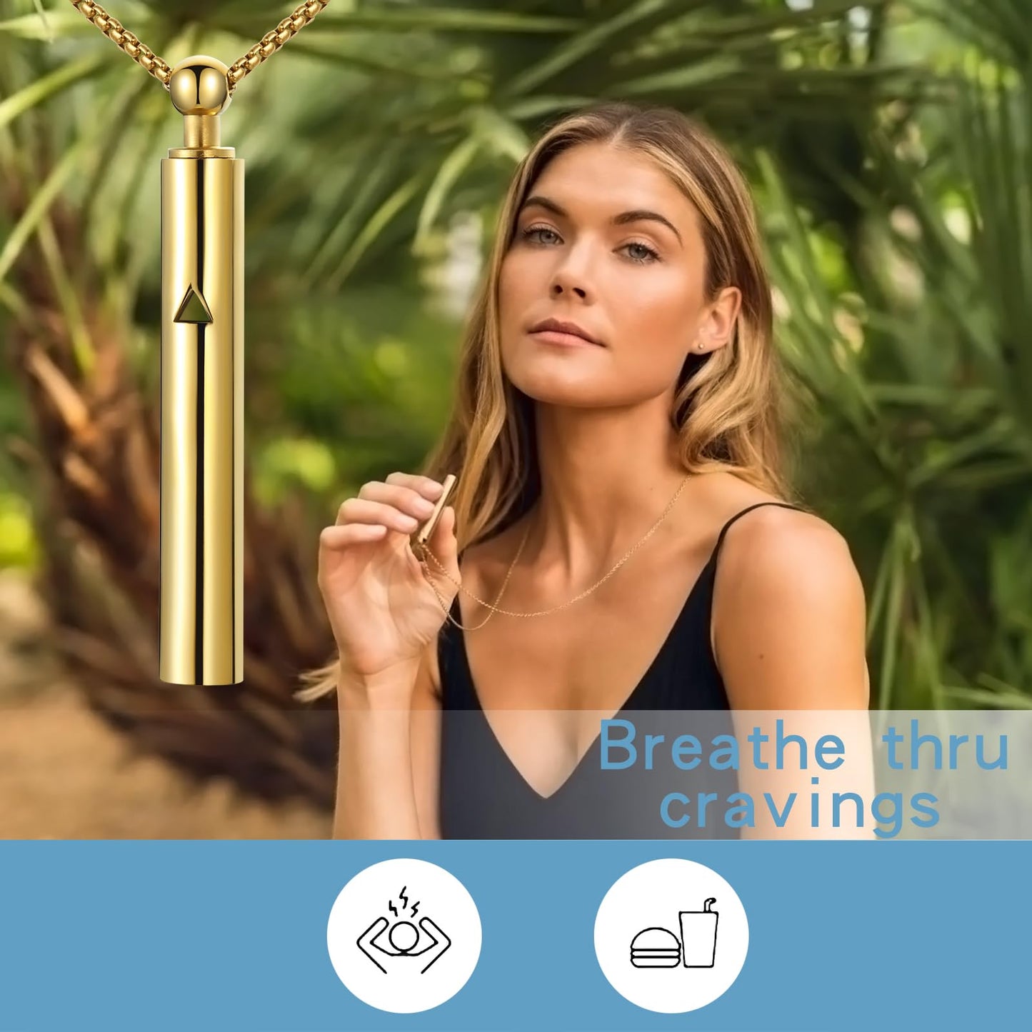 Anxiety Breathe Easy Necklace Mindfulness Breathing Necklace Breathlace Stainless Steel Pendant for Natural Calm & Stress Relief (Gold T)