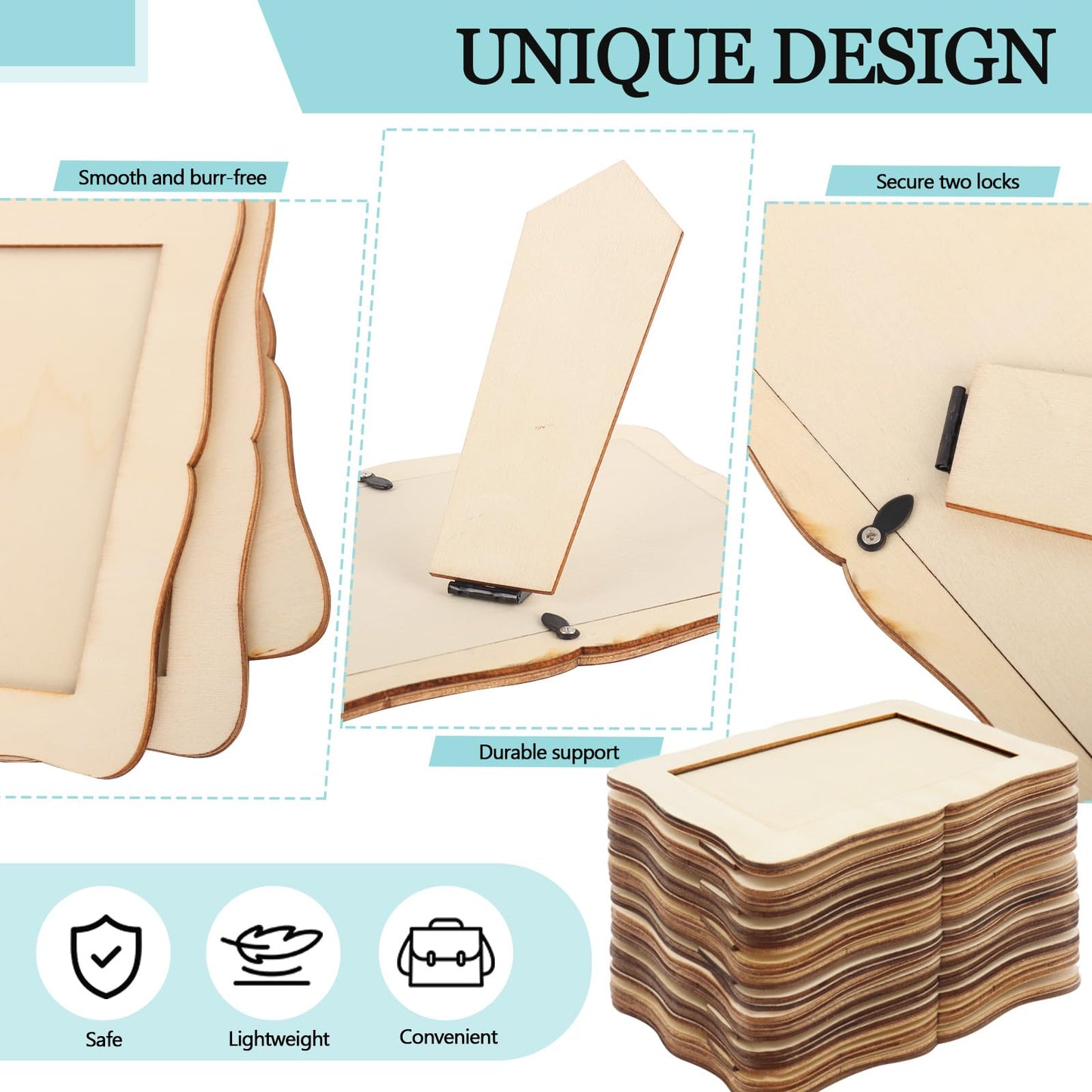 RYKOMO 12 Pieces DIY Wooden Picture Frames, Unfinished Solid Wood Photo Picture Frames for 4 x 6 in Photos, Standing Wooden Picture Frame for Valentine's Day Gift, New Year, Father's Day, Mother's Day DIY Crafts(Wave shape)