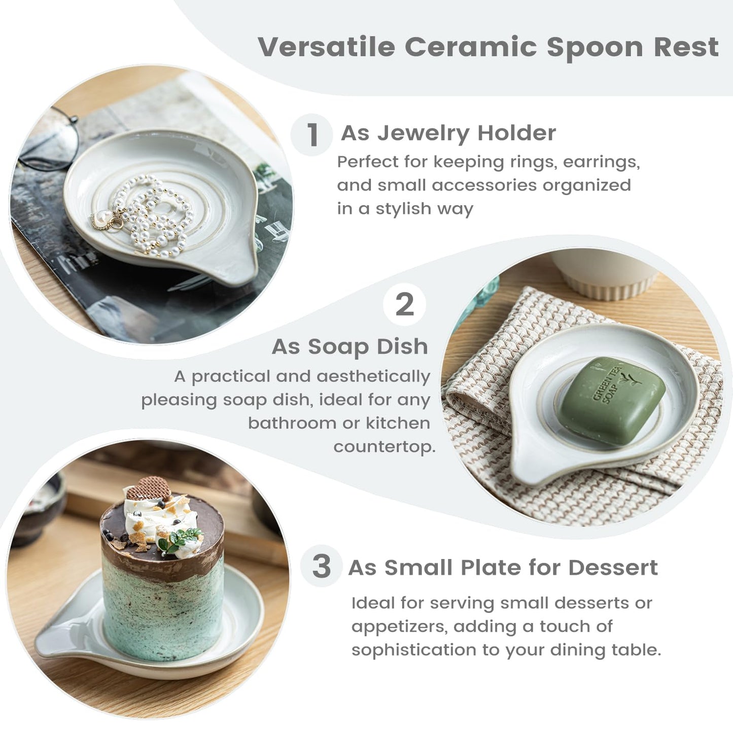 LAUCHUH Spoon Rest, Large Ceramic Spoon Holder for Kitchen Counter Spatula Rest Heat-Resistant Spoon Rest for Stove Top Cooking Utensil Holder, Farmhouse Kitchen Décor for Mother's Day, Cream, 5 Inch