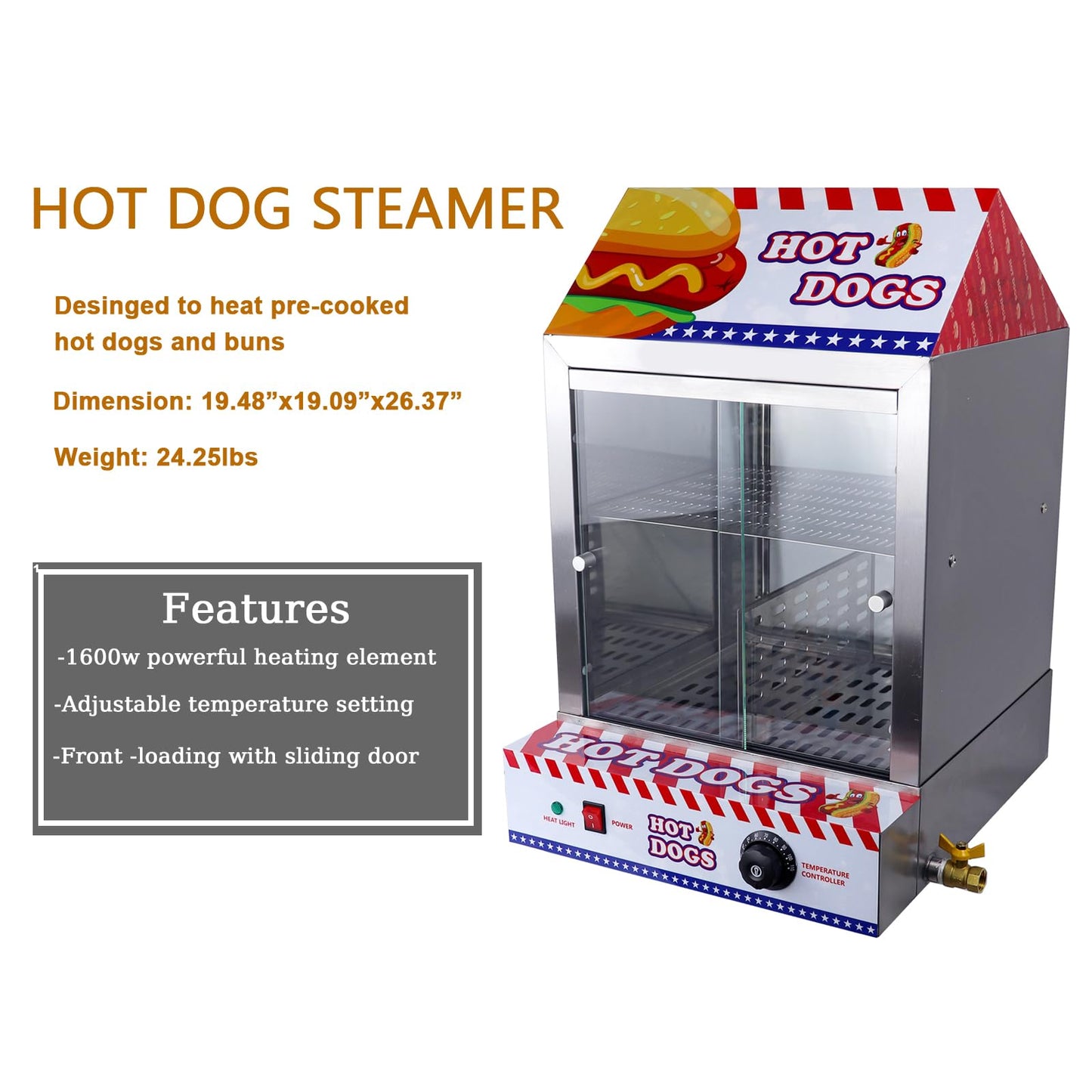 Commercial Hot Dog Steamer With Bun Warmer Hot Dog Machine 2 Tiers Sausage Heater For Parties (Big(Hot Dog Bun Steamer))