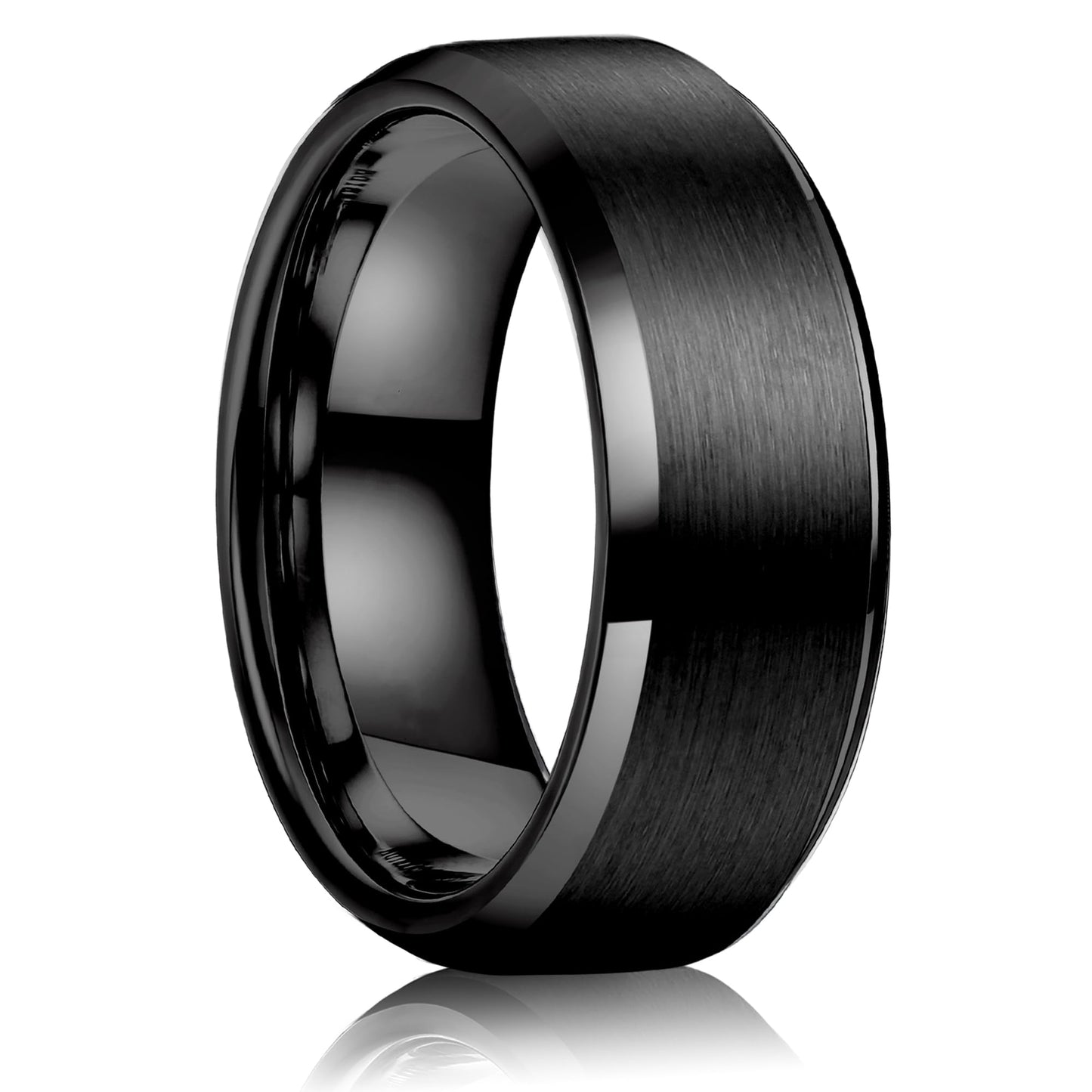 Jstyle Stainless Steel Rings for Men Women 8MM Wedding Band Rings Matte Surface - Beveled Polished Edge Mens Ring Size 9.5 Black Ring for Men