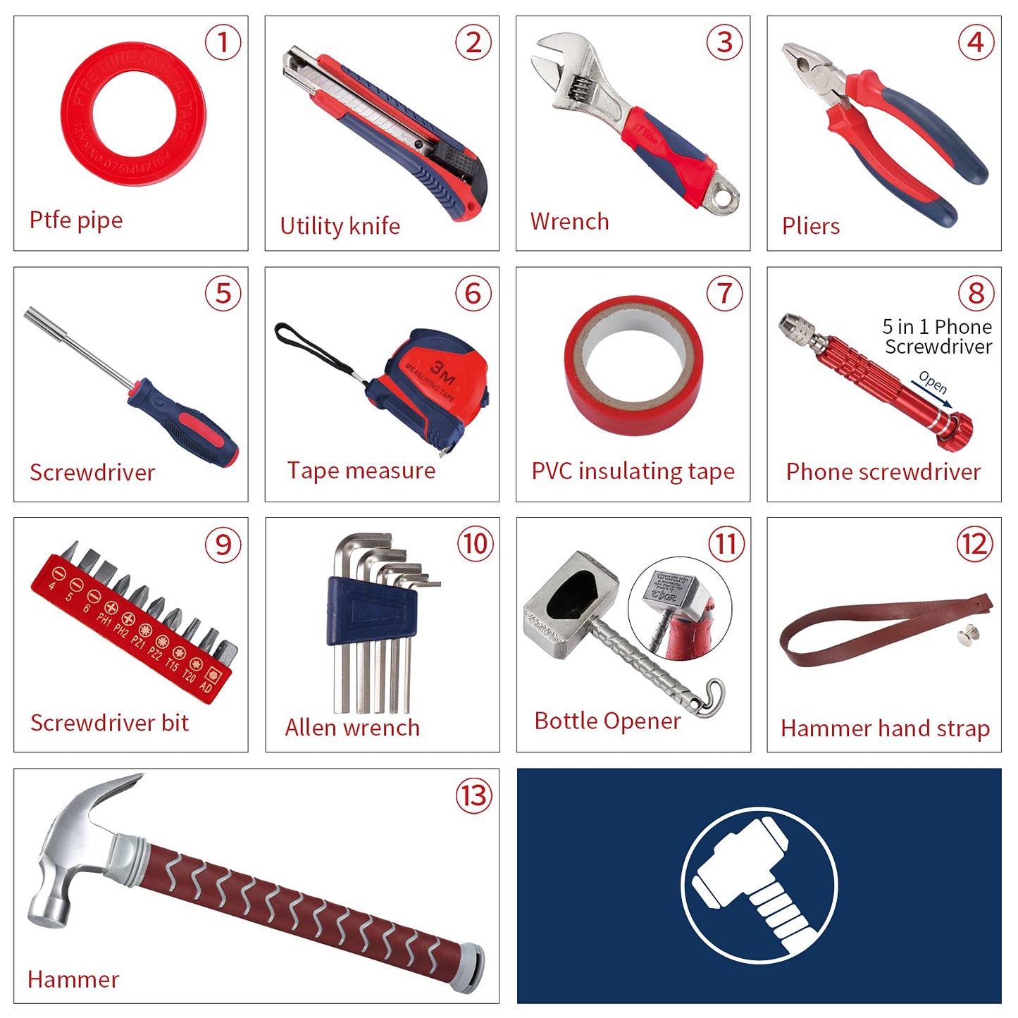 Thor Hammer Tool Box- Household Tool Kit Set Hammer for Home Repairs, DIY Projects, and Gifts Unique and Durable Design