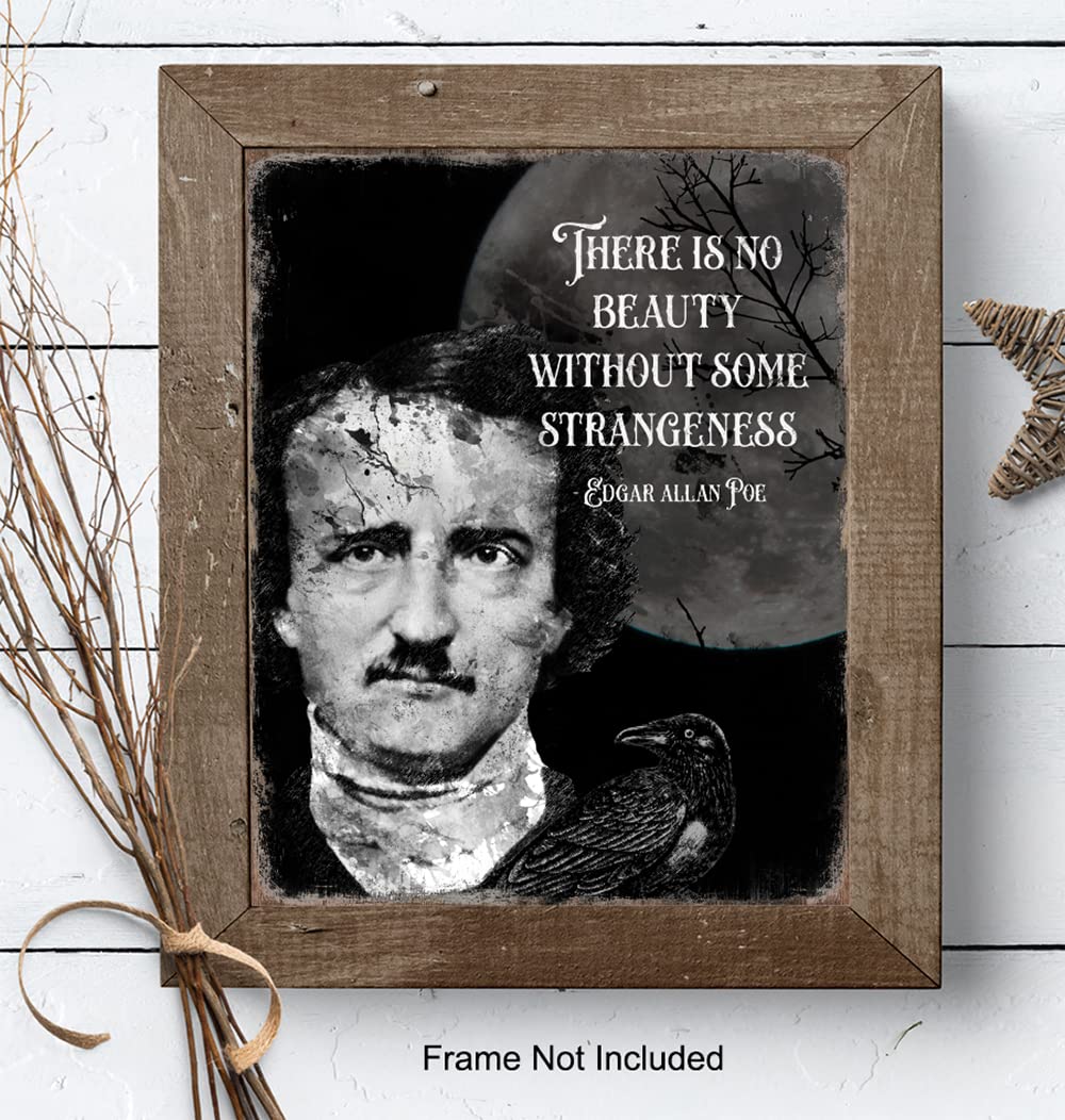 Edgar Allan Poe Gothic Wall Art 11x14 - The Raven Creepy Print - Spooky Scary Gothic Home Decor - Inspirational Quotes Halloween Decoration - Witch Wicca Gifts - Horror Movie Poster - Goth Wall Art