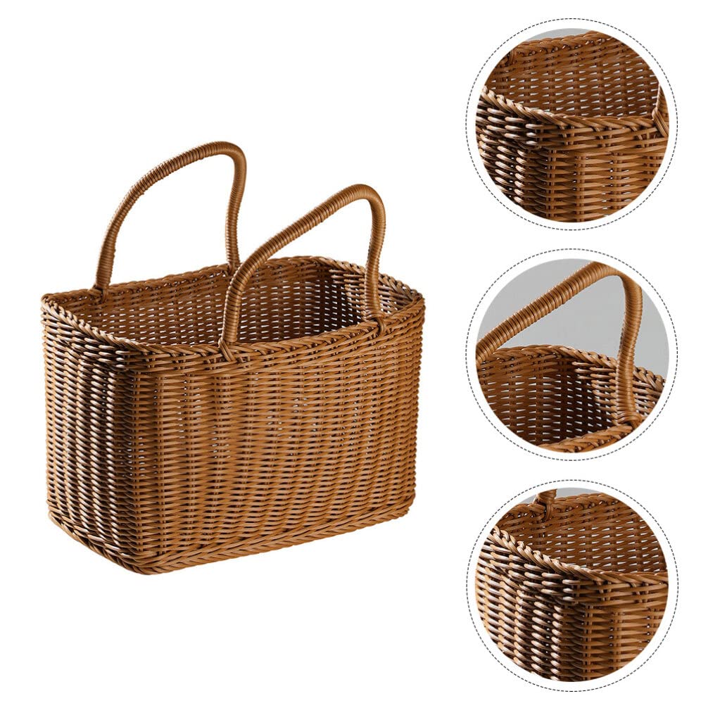 Alipis African Market Basket Oval Woven Straw Basket with Handle Ghana Plant Pot Grocery Bag Beach Tote Shopping Bag Flower Picnic for Toy Storage
