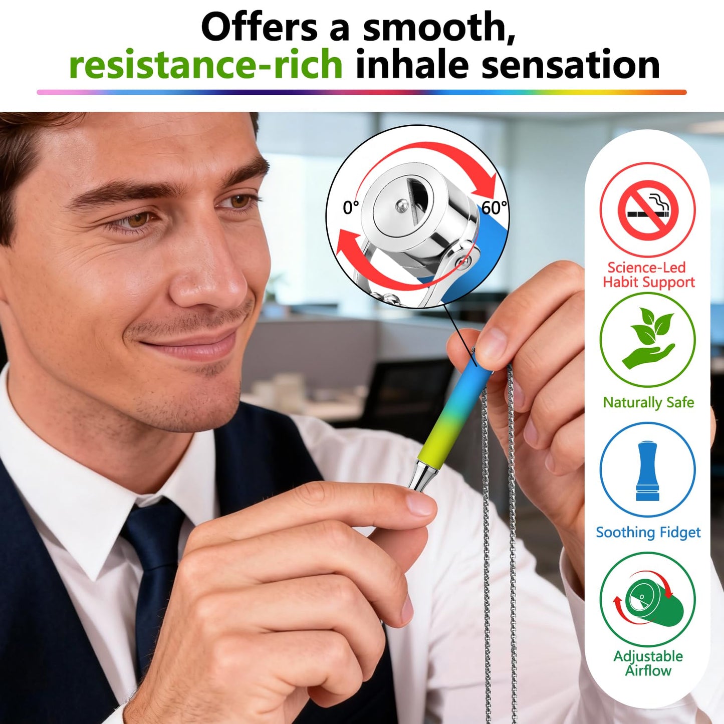ASTOFLI Breathing Necklace For Anxiety Adults - Adjustable Air Outlet Breathe Necklaces With Flavored - Breath Free Stress Relief Device With Flavor - Meditation Gifts For Women Men