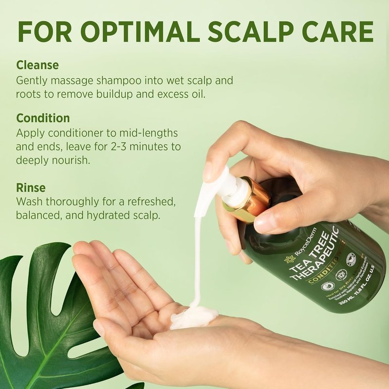 Roycederm Tea Tree Antifungal Shampoo and Conditioner: Complete Scalp Care Solution for Folliculitis, Dry, Itchy, and Flaky Scalp - Infused with Tea Tree Oil, Paraben & Sulfate Free
