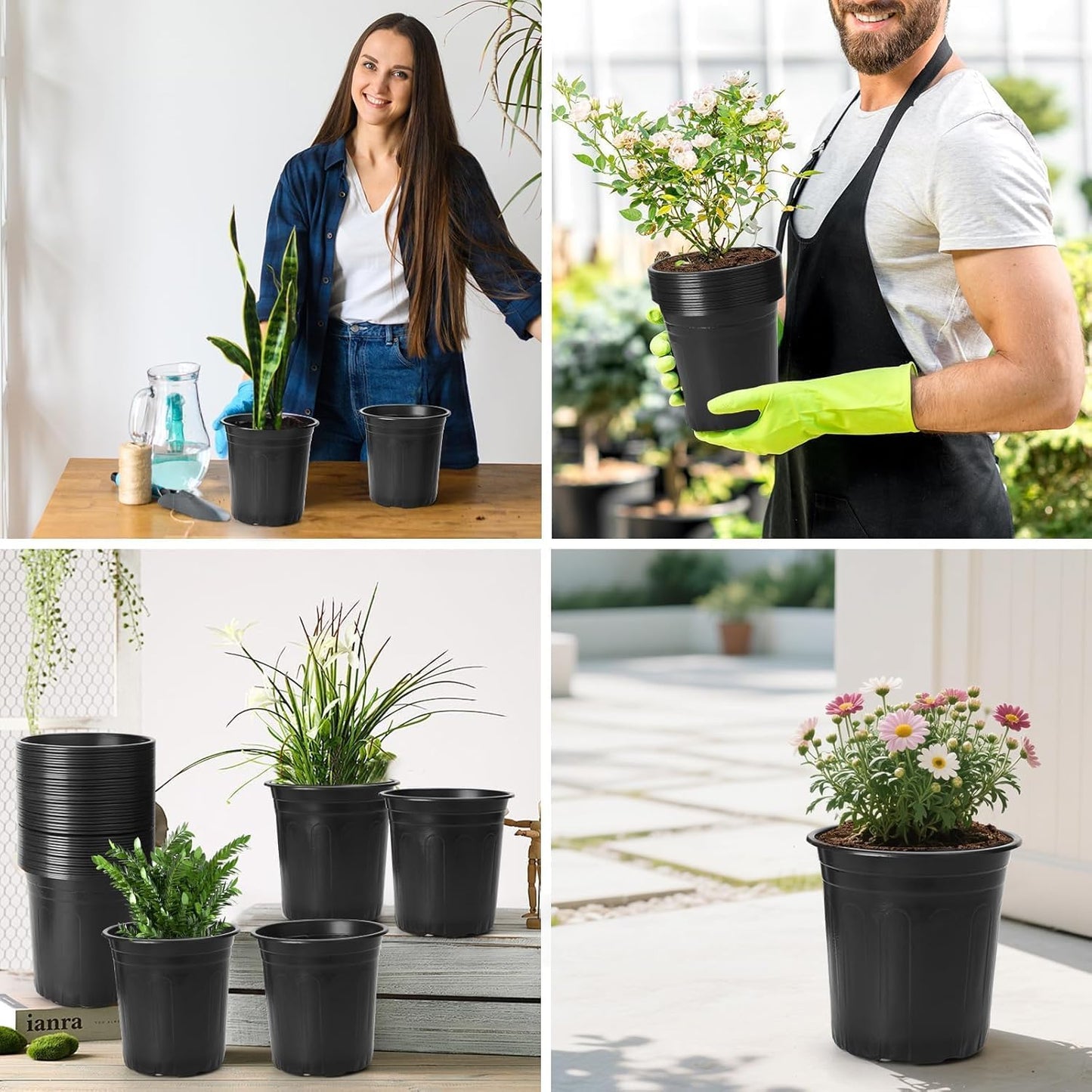 120Pack 1 Gallon Plant Nursery Pots, Thickened Soft Plastic Seedling Starter Pots, Plastic Plant Container with Drainage Hole for Indoor Outdoor Flower Seed,Succulents,Cuttings,Transplanting - Black