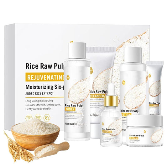 6PCS Rice Skin Care Sets, Moisturizing Face Skin Care Gift Set for Women Girls, Face Care Kit Inclusde Cleanser, Toner, Eyecream, Essence, Emultion, Face Cream (NEW-Rice)