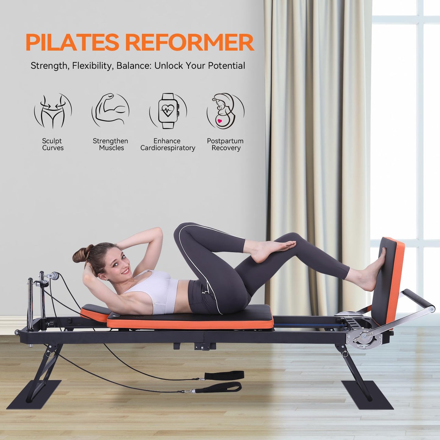 Ntoaujao Pilates Reformer, Foldable Pilates Machine for Home Gym Workout with 4 Springs & 5 Cords, fit for Beginners & Advanced Users, Up to 300 LBS (with Jumpboard)
