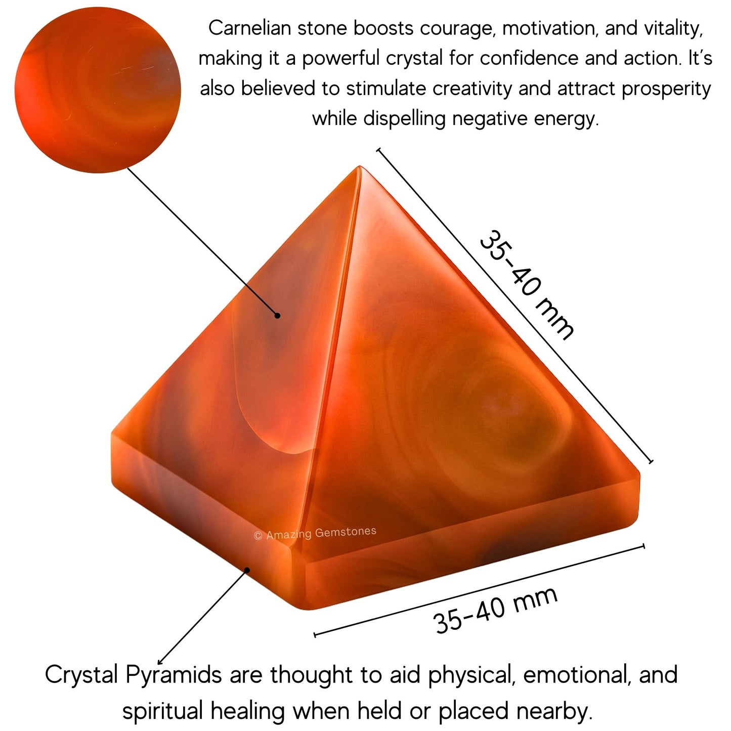 X Pyramid Crystal Healing Stones - 1.5" Great Pyramid Figurine of Natural Stone Pyramid for Meditation, Reiki, Chakra Balancing and Crystal Pyramids Grid (Carnelian)