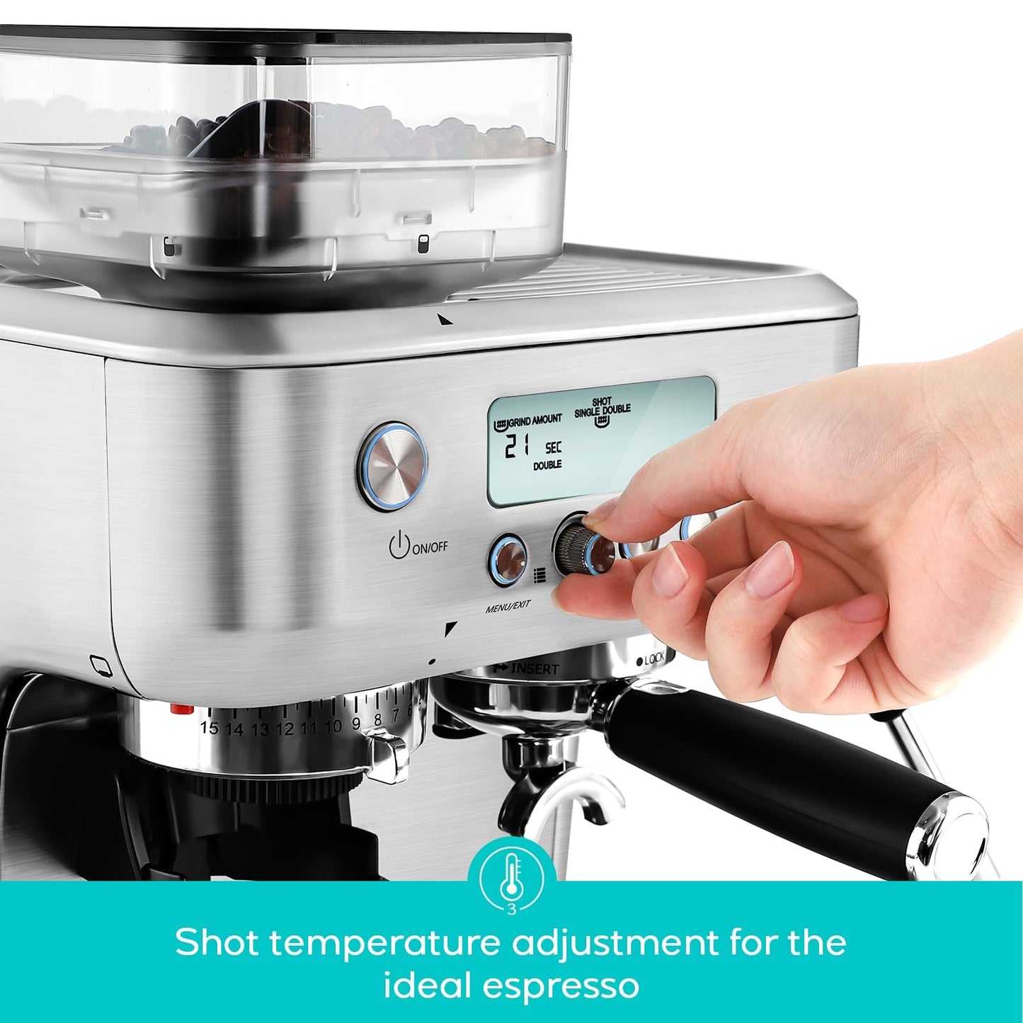 CASABREWS 5700Pro Espresso Machine with Grinder, Professional Coffee Maker with Milk Frother Steam Wand, Barista-Quality Cappuccino Latte Machine with LCD Display, Great for Coffee Enthusiasts