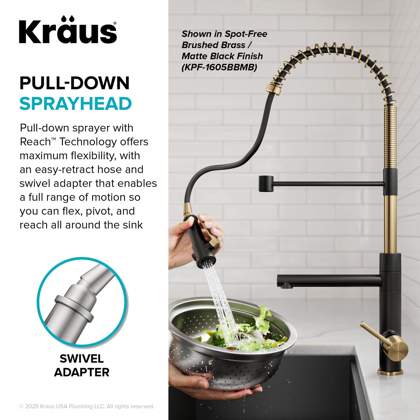 KRAUS Artec Pro Commercial Style 2-Function Single Handle Pull Down Kitchen Faucet with Pot Filler in Matte Black, KPF-1605MB
