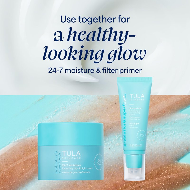 TULA Skin Care Face Filter Blurring and Moisturizing Primer - Sunrise, Evens the Appearance of Skin Tone & Redness, Hydrates & Improves Makeup Wear, 1fl oz (Pack of 2)