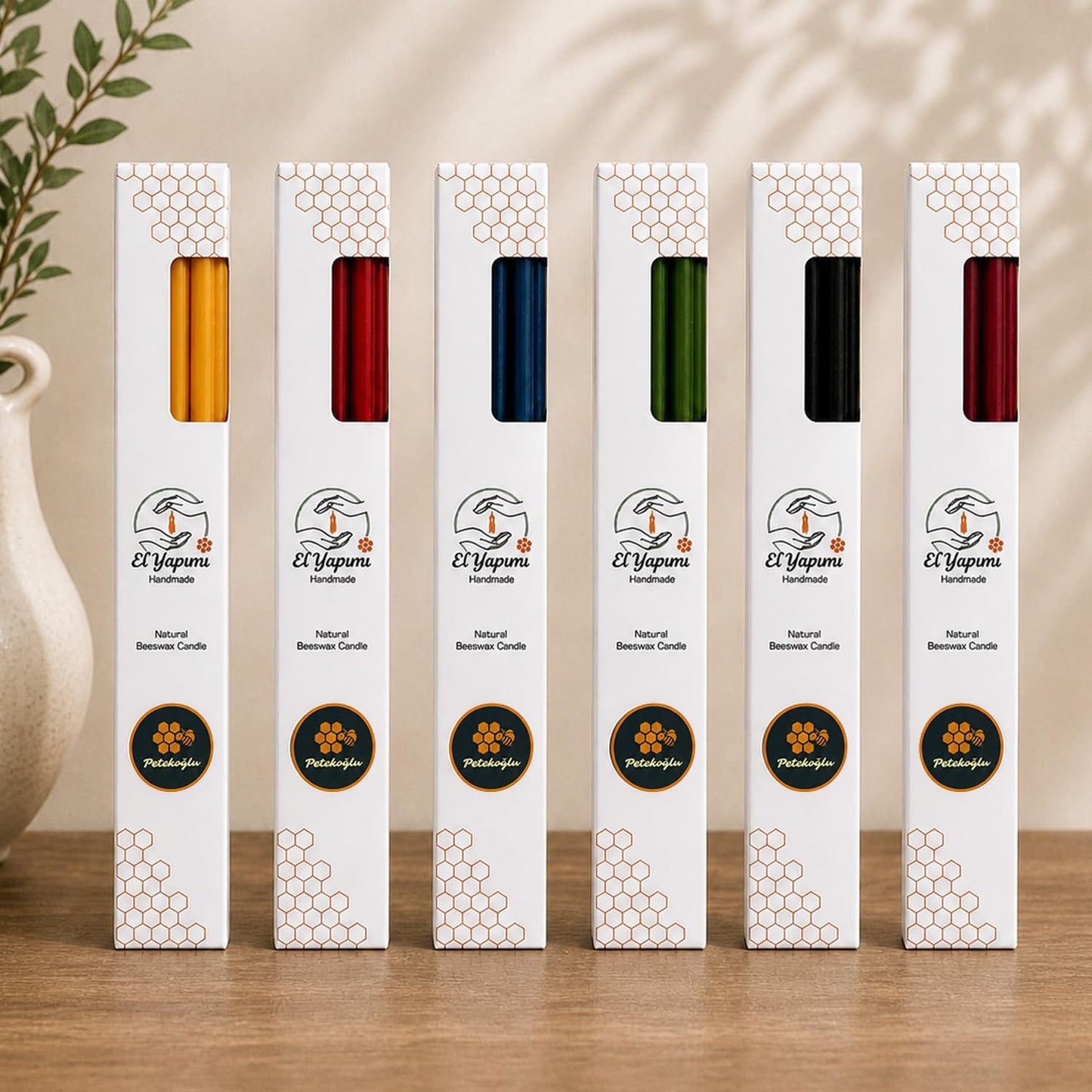 Petekoğlu 15-Pack Beeswax Wish Candles – Handcrafted, Drip-Free, Smoke-Free Slim Taper Candles for Rituals, Meditation, Birthday & Home Décor – Natural Honey Scent 7.87” x 0.24” (Black)